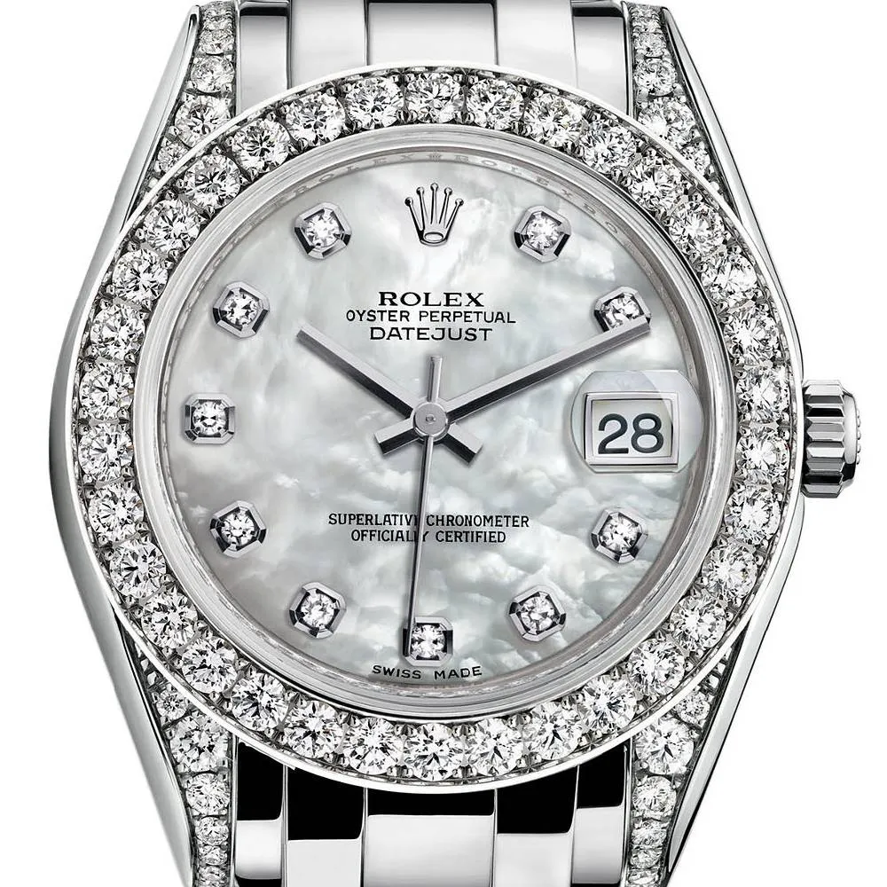 Rolex Pearlmaster 34mm - Ref: 81159-0015 - White mother of Pearl Diamond Dial, Diamond Bezel & Diamond Case, 18K White Gold Bracelet Women's Watch
