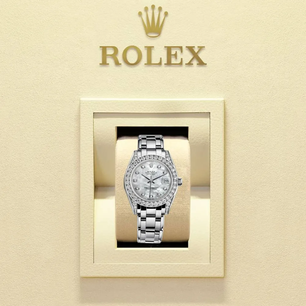Rolex Pearlmaster 34mm - Ref: 81159-0015 - White mother of Pearl Diamond Dial, Diamond Bezel & Diamond Case, 18K White Gold Bracelet Women's Watch