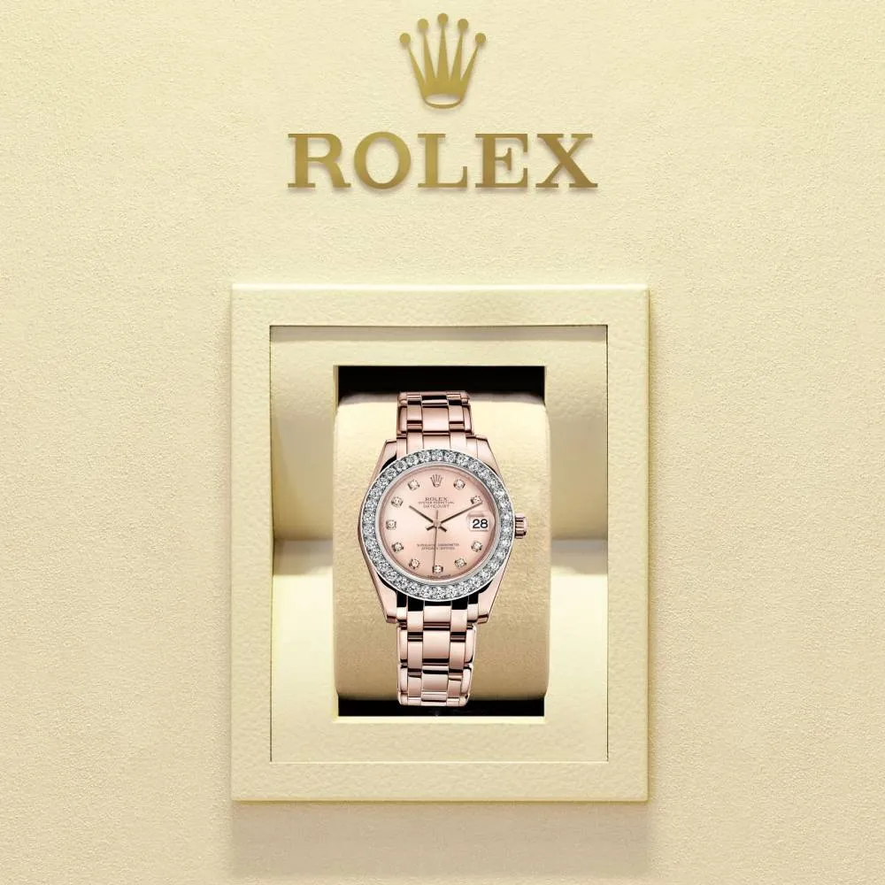 Rolex Pearlmaster 34mm - Ref: 81285-0014 - Pink Diamond Dial & Diamond Bezel, 18K Rose Gold Bracelet Women's Watch