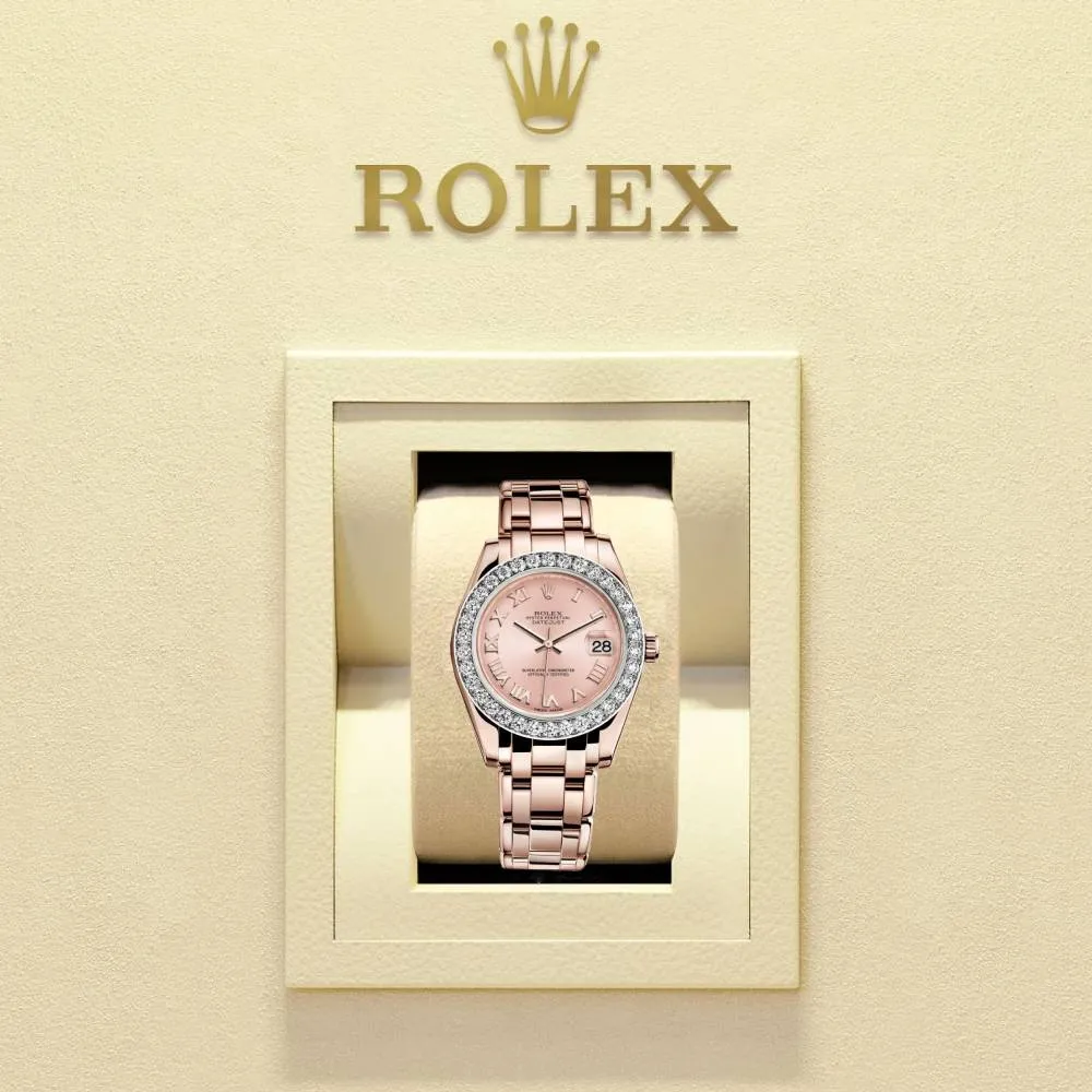 Rolex Pearlmaster 34mm - Ref: 81285-0020 - Pink Roman Dial & Diamond Bezel, 18K Rose Gold Bracelet Women's Watch