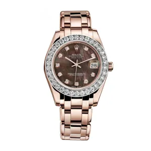 Rolex Pearlmaster 34mm - Ref: 81285-0024 - Black Mother of Pearl Diamond Dial & Diamond Bezel, 18K Rose Gold Bracelet Women's Watch