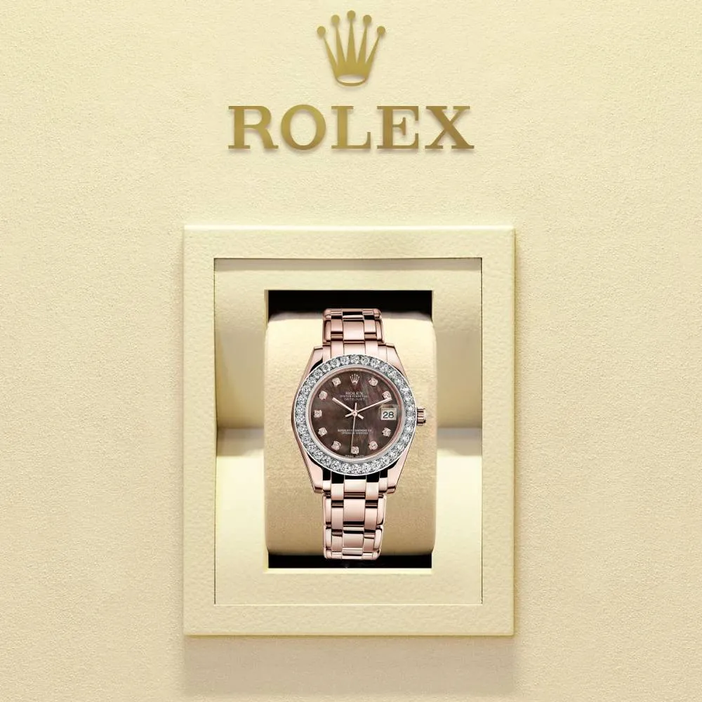 Rolex Pearlmaster 34mm - Ref: 81285-0024 - Black Mother of Pearl Diamond Dial & Diamond Bezel, 18K Rose Gold Bracelet Women's Watch