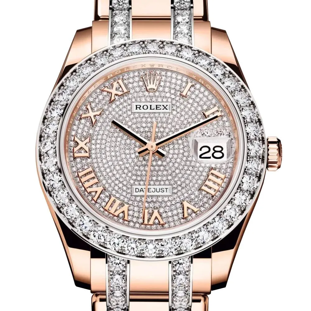 Rolex Pearlmaster 39mm - Ref: 86285-0001 - Pave Roman Diamond Dial & Diamond Bezel, 18K Rose Gold Diamond Bracelet Women's Watch