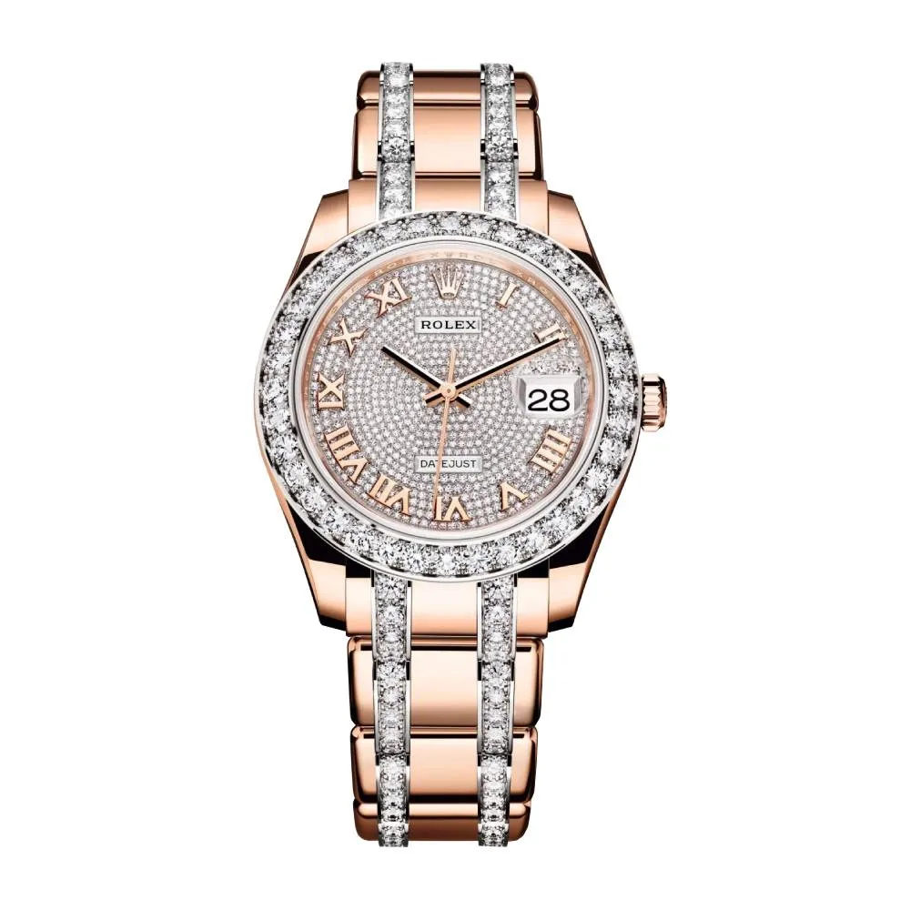 Rolex Pearlmaster 39mm - Ref: 86285-0001 - Pave Roman Diamond Dial & Diamond Bezel, 18K Rose Gold Diamond Bracelet Women's Watch