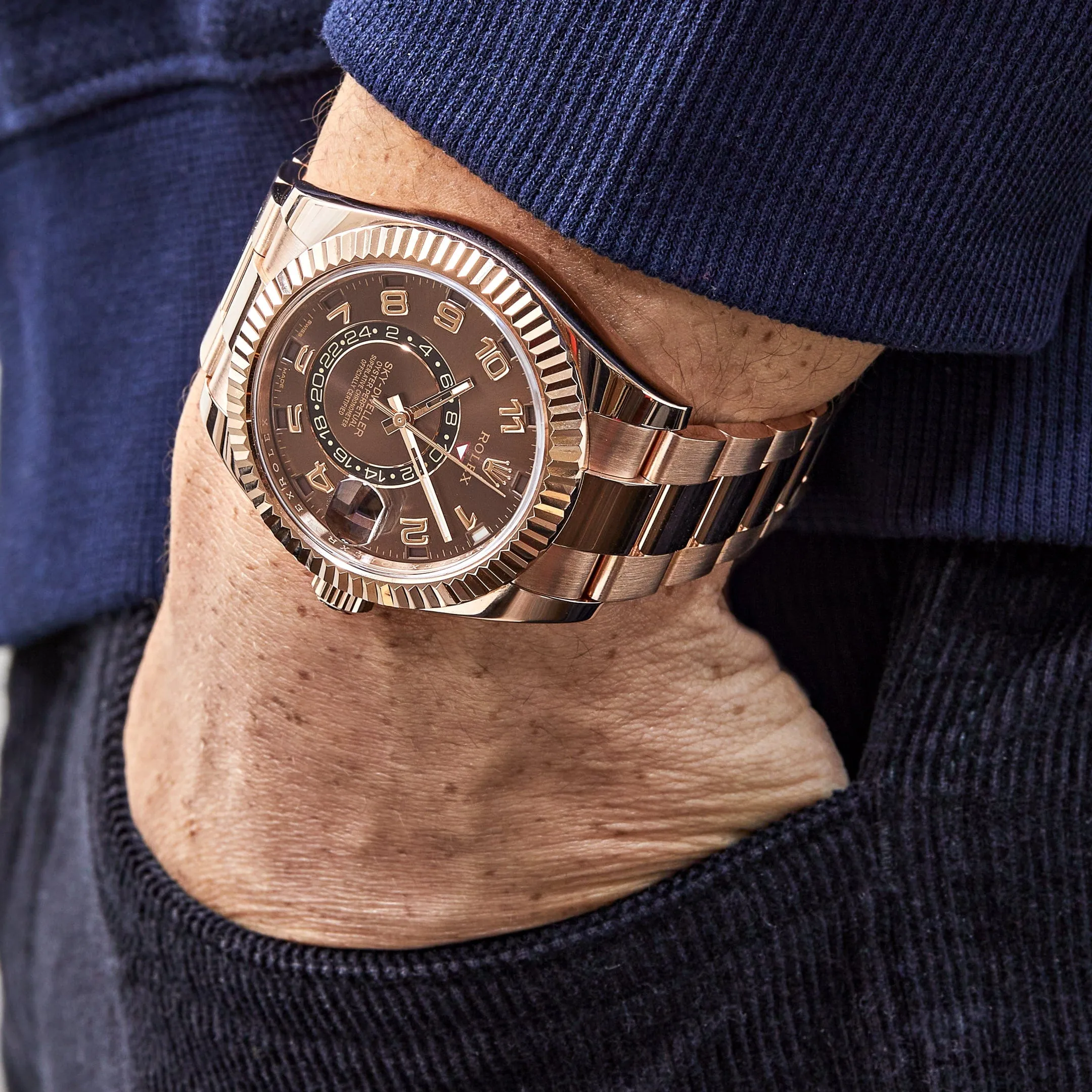Rolex Sky-Dweller 326935 Rose Gold Chocolate Arabic Numeral Dial