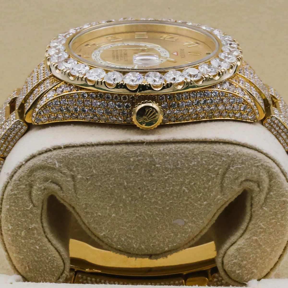 Rolex Sky-Dweller 42mm - Ref: 326938 - Champagne Dial & Custom Diamond Bezel, 18K Yellow Gold Oyster Custom Diamond Bracelet Watch