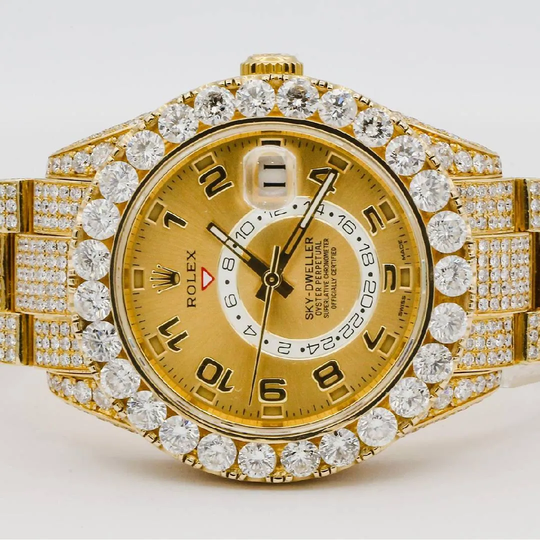 Rolex Sky-Dweller 42mm - Ref: 326938 - Champagne Dial & Custom Diamond Bezel, 18K Yellow Gold Oyster Custom Diamond Bracelet Watch
