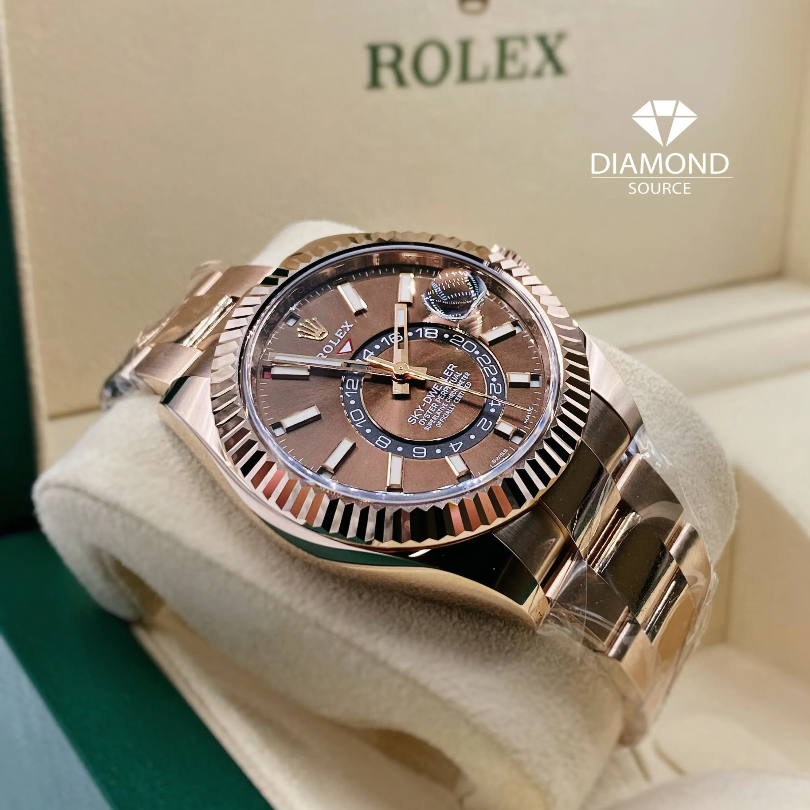 Rolex Sky-Dweller 42mm - Ref: 336935 - Chocolate Stick Dial, 18K Rose Gold Oyster Bracelet Watch