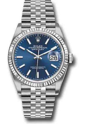 Rolex Steel Datejust 36 Watch - Fluted Bezel - Blue Index Dial - Jubilee Bracelet - 126234 blij
