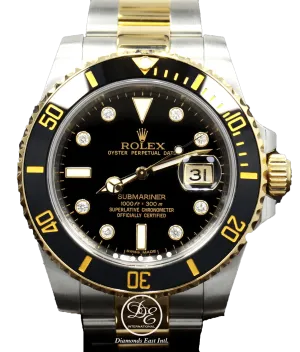 Rolex Submariner 116613 BLKDD 18K Yellow Gold /SS Rare Discontinued Factory Black Diamond Dial Box/Papers