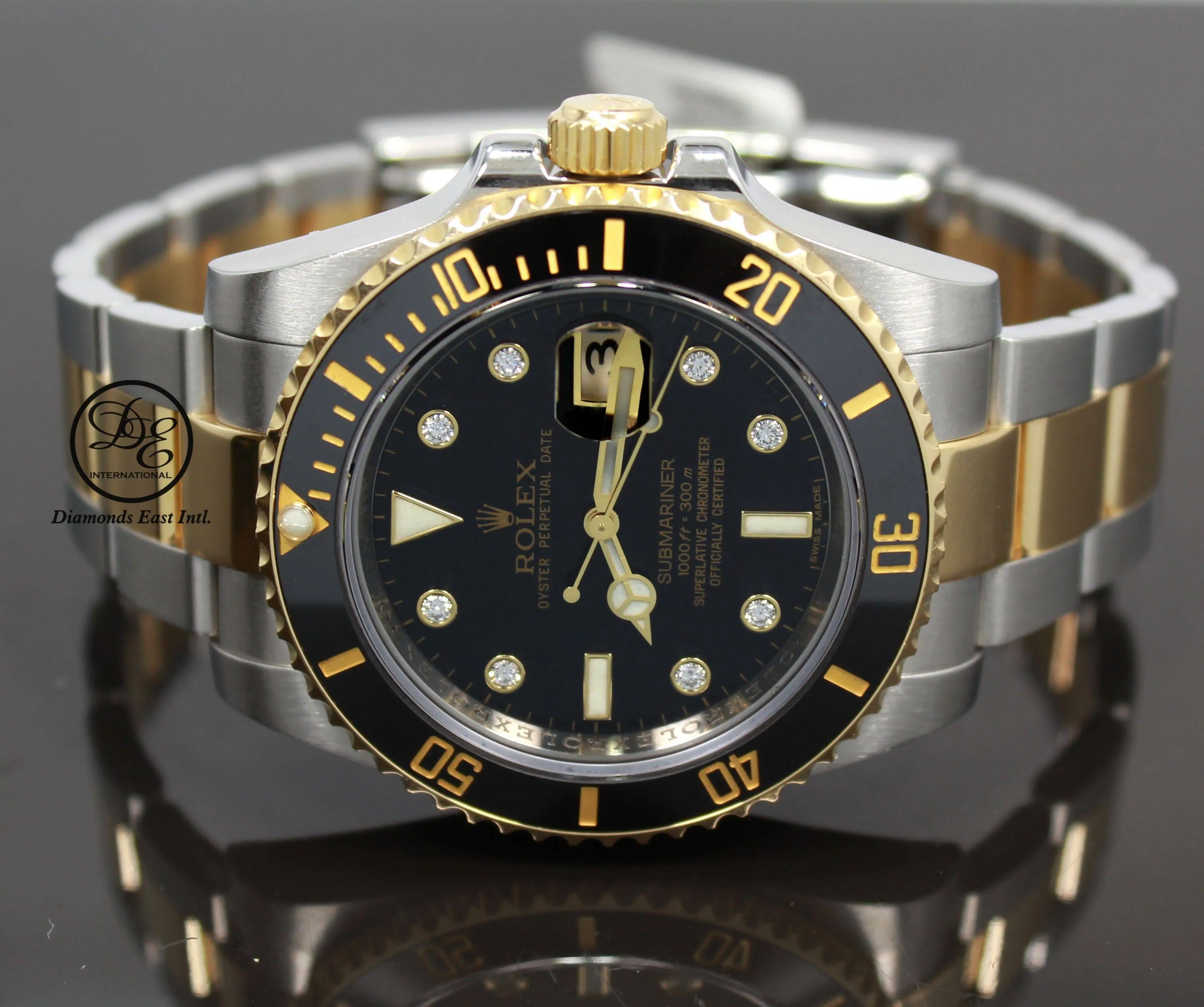 Rolex Submariner 116613 BLKDD 18K Yellow Gold /SS Rare Discontinued Factory Black Diamond Dial Box/Papers
