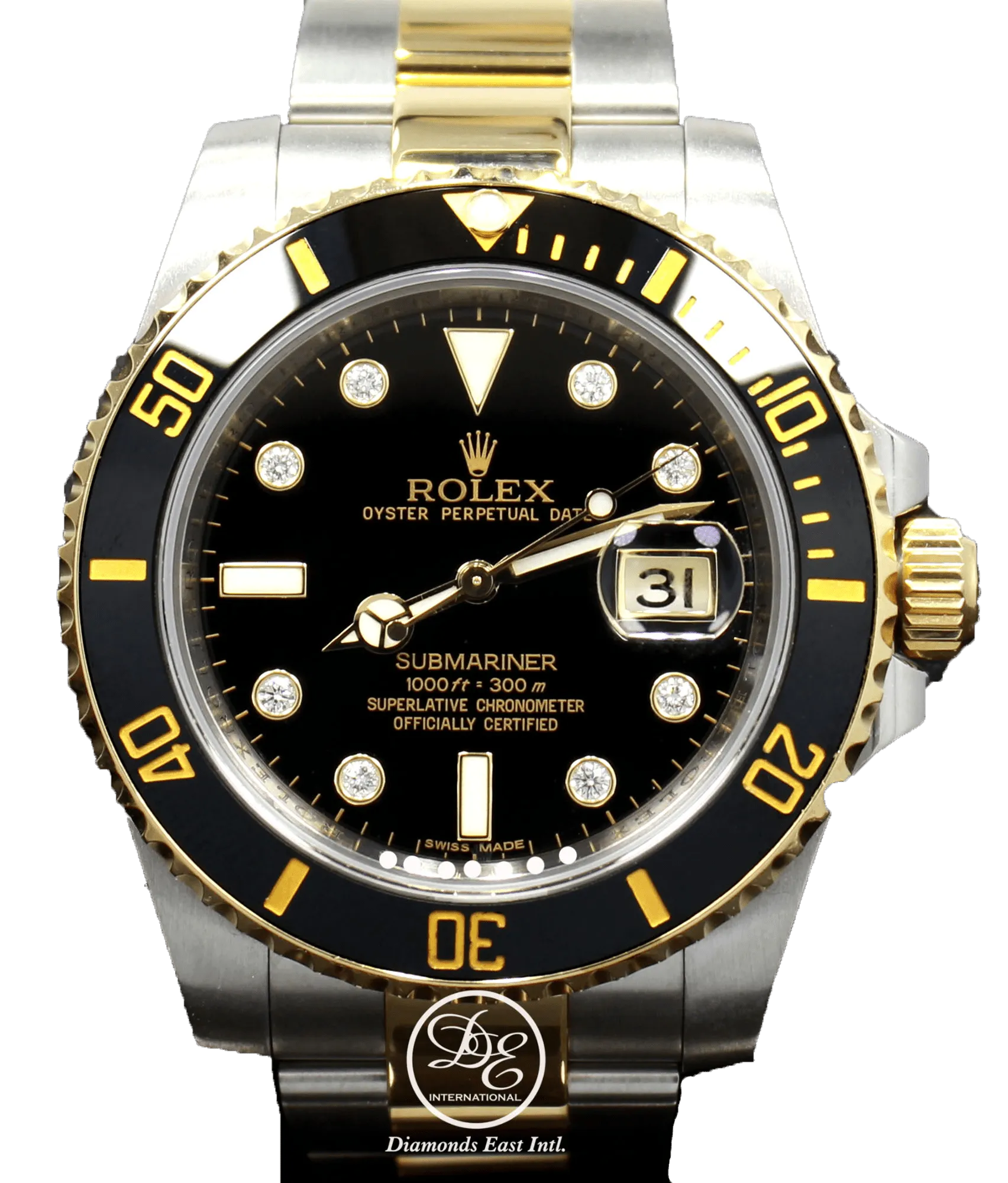 Rolex Submariner 116613 BLKDD 18K Yellow Gold /SS Rare Discontinued Factory Black Diamond Dial Box/Papers