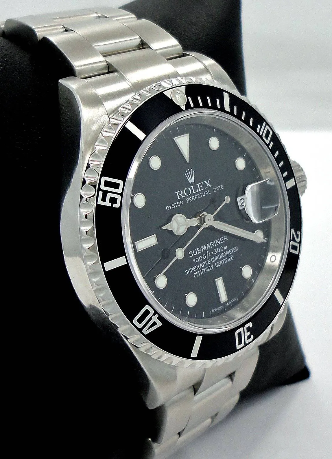 ROLEX Submariner 16610 Oyster Date SS Black Dial Watch BEZEL ENGRAVED MODEL