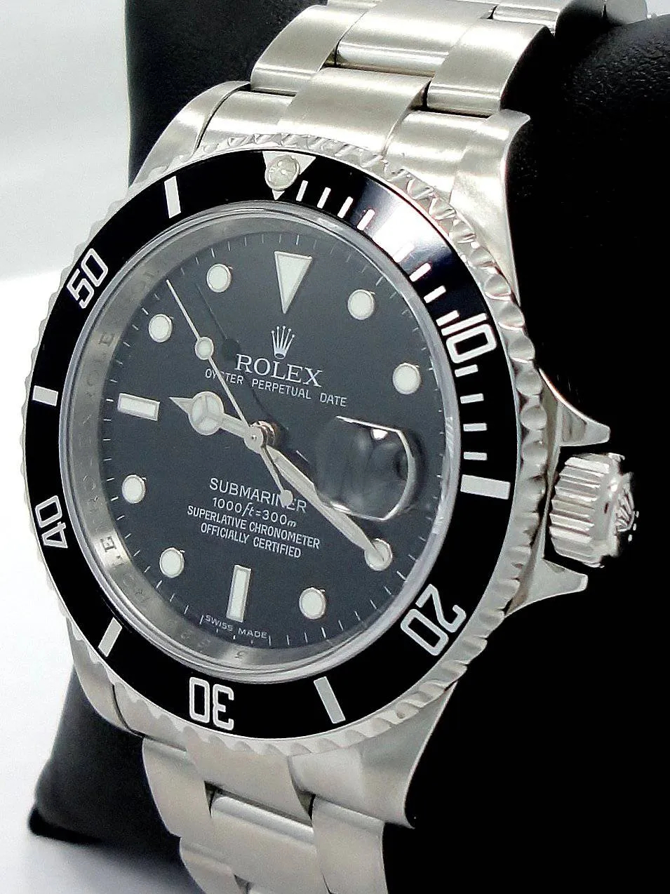 ROLEX Submariner 16610 Oyster Date SS Black Dial Watch BEZEL ENGRAVED MODEL