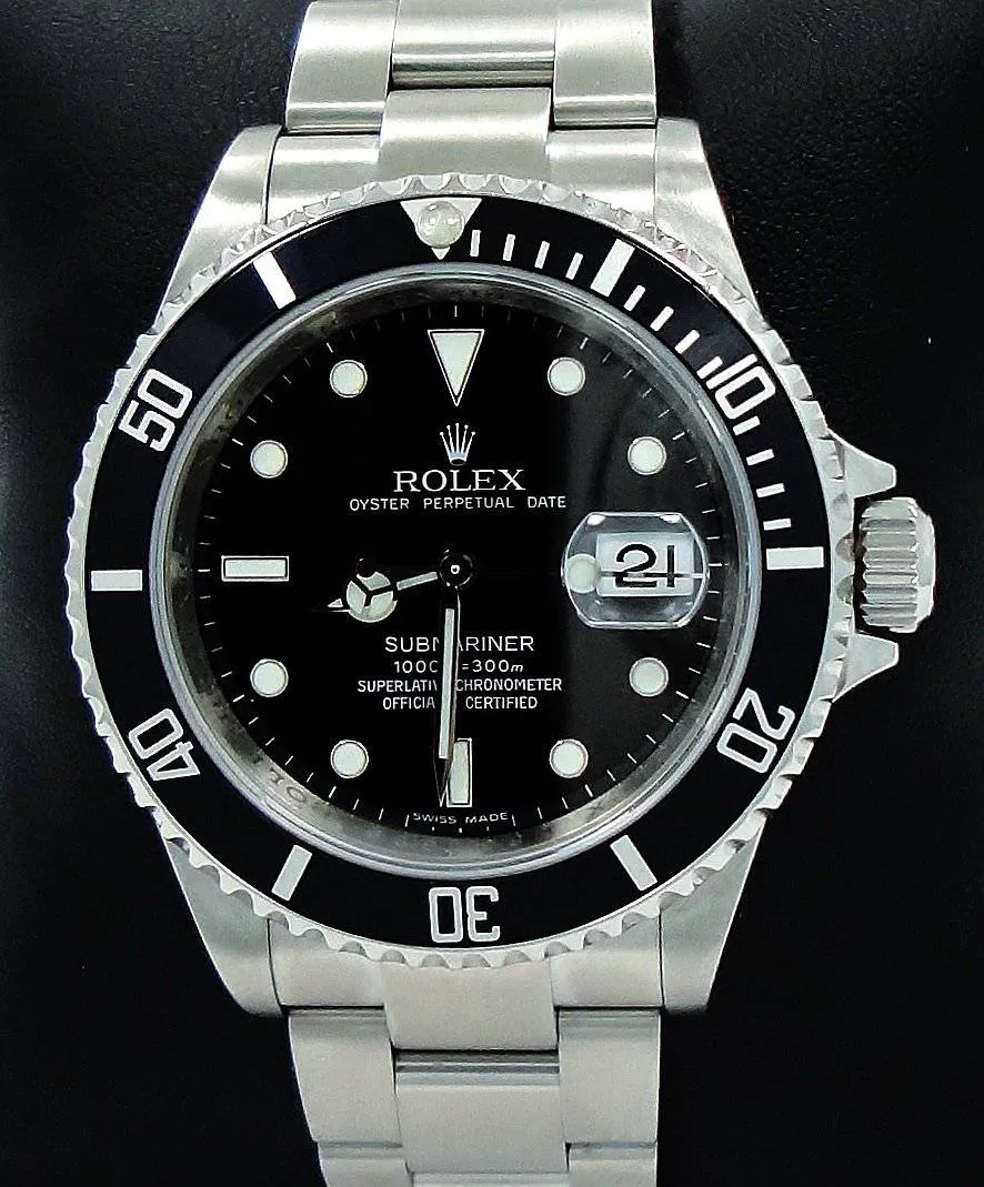 ROLEX Submariner 16610 Oyster Date SS Black Dial Watch BEZEL ENGRAVED MODEL