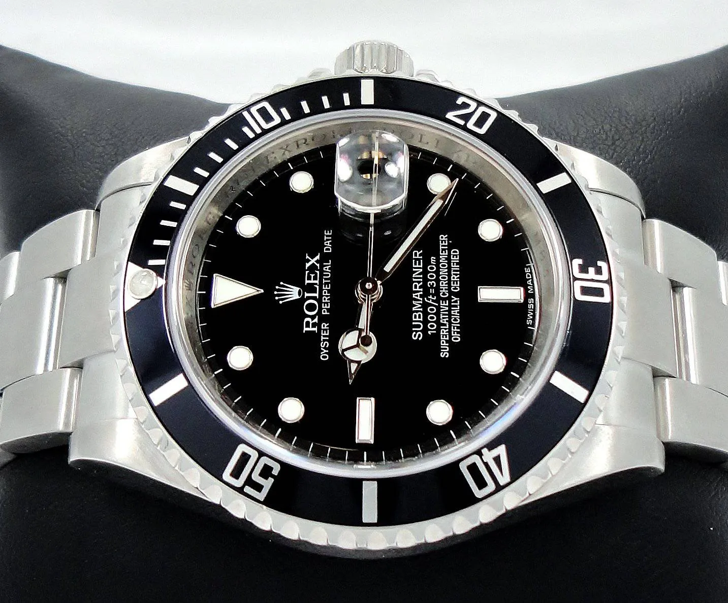 ROLEX Submariner 16610 Oyster Date SS Black Dial Watch BEZEL ENGRAVED MODEL