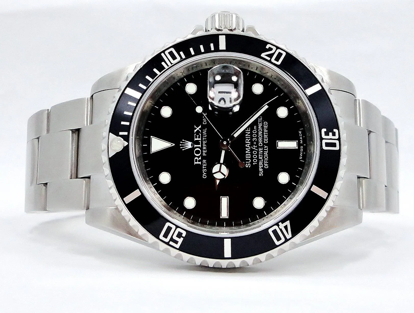ROLEX Submariner 16610 Oyster Date SS Black Dial Watch BEZEL ENGRAVED MODEL
