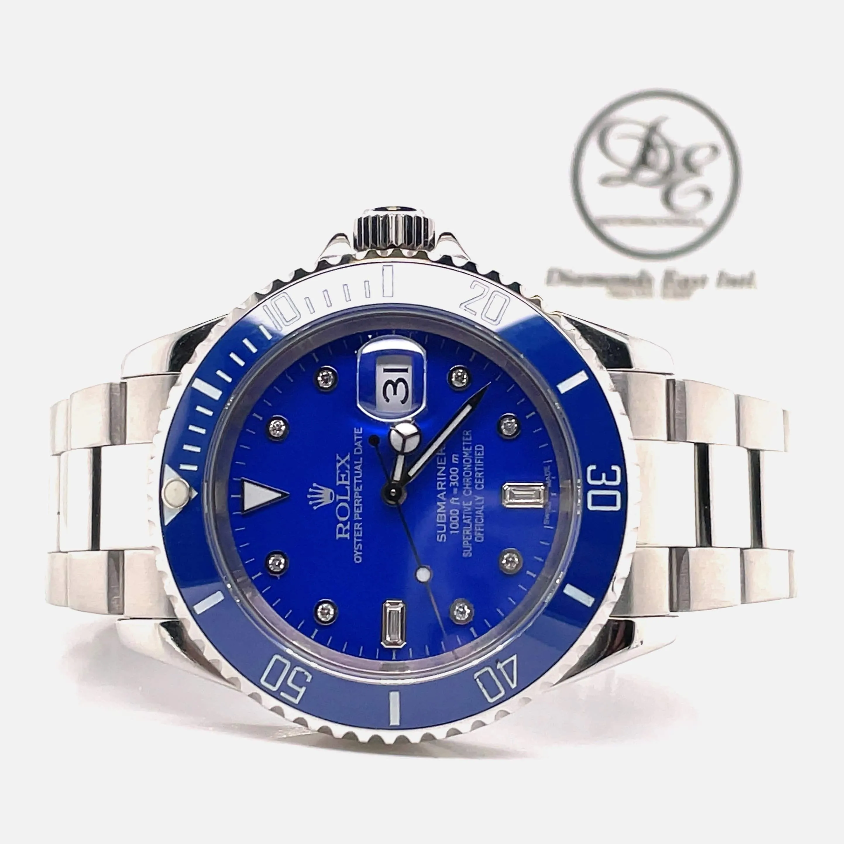 Rolex Submariner 16610 Oyster Stainless Steel Blue Bezel Diamond Dial Watch MINT