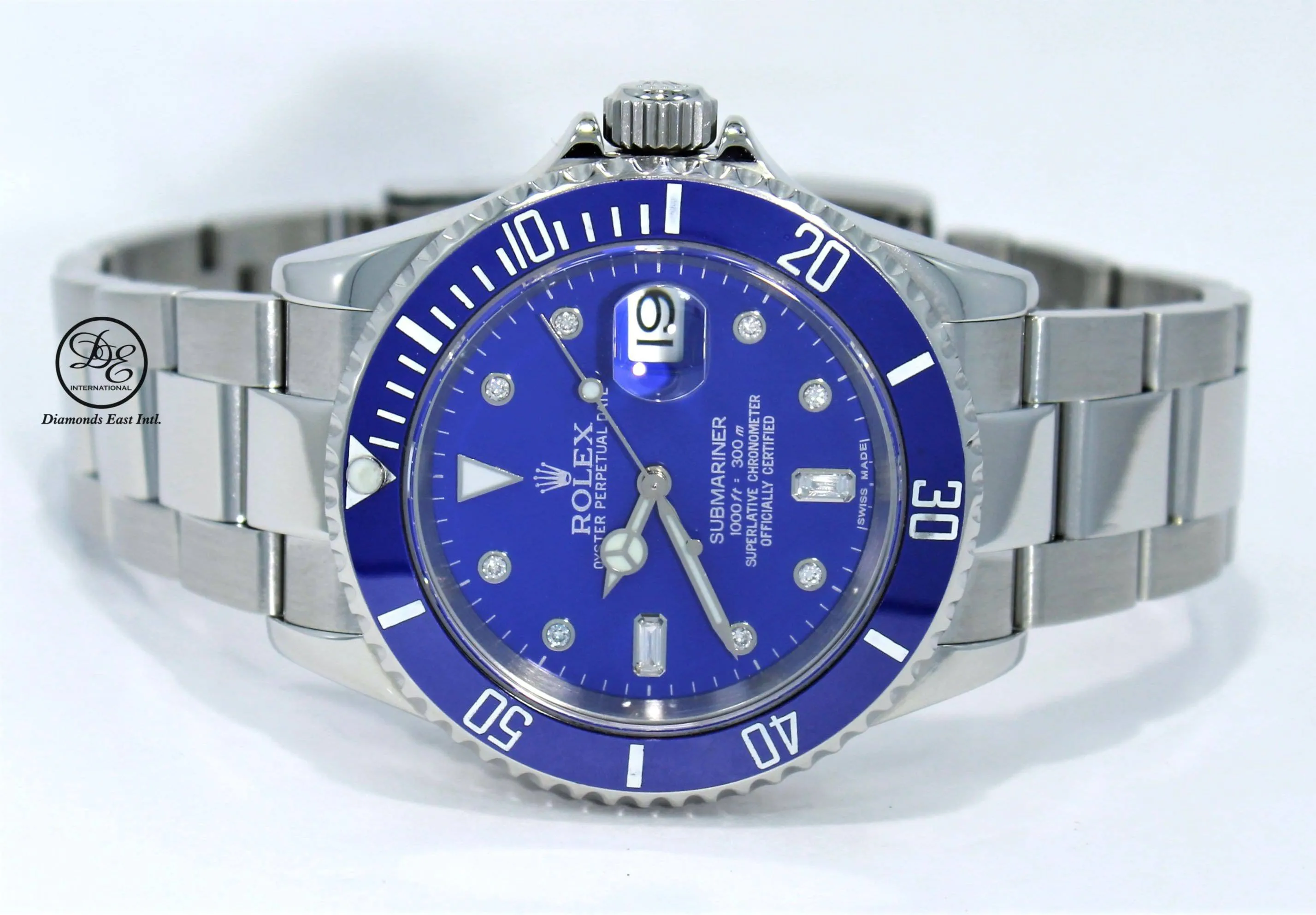 Rolex Submariner 16610 Steel Blue Dial and Blue Bezel Diamond Dial Watch MINT
