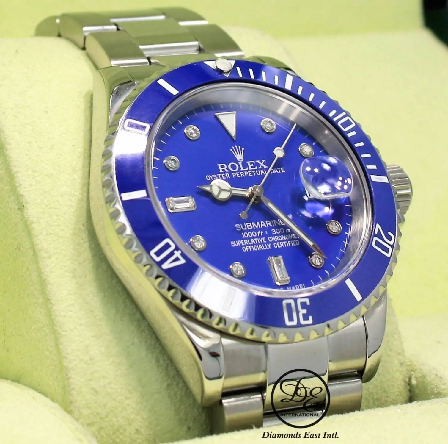 Rolex Submariner 16610 Steel Blue Dial and Blue Bezel Diamond Dial Watch MINT