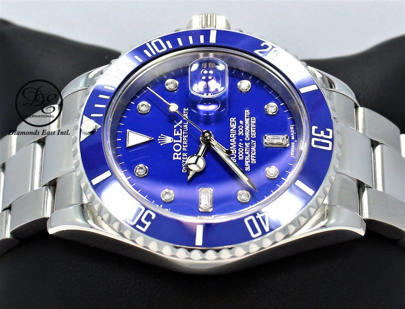 Rolex Submariner 16610 Steel Blue Dial and Blue Bezel Diamond Dial Watch MINT