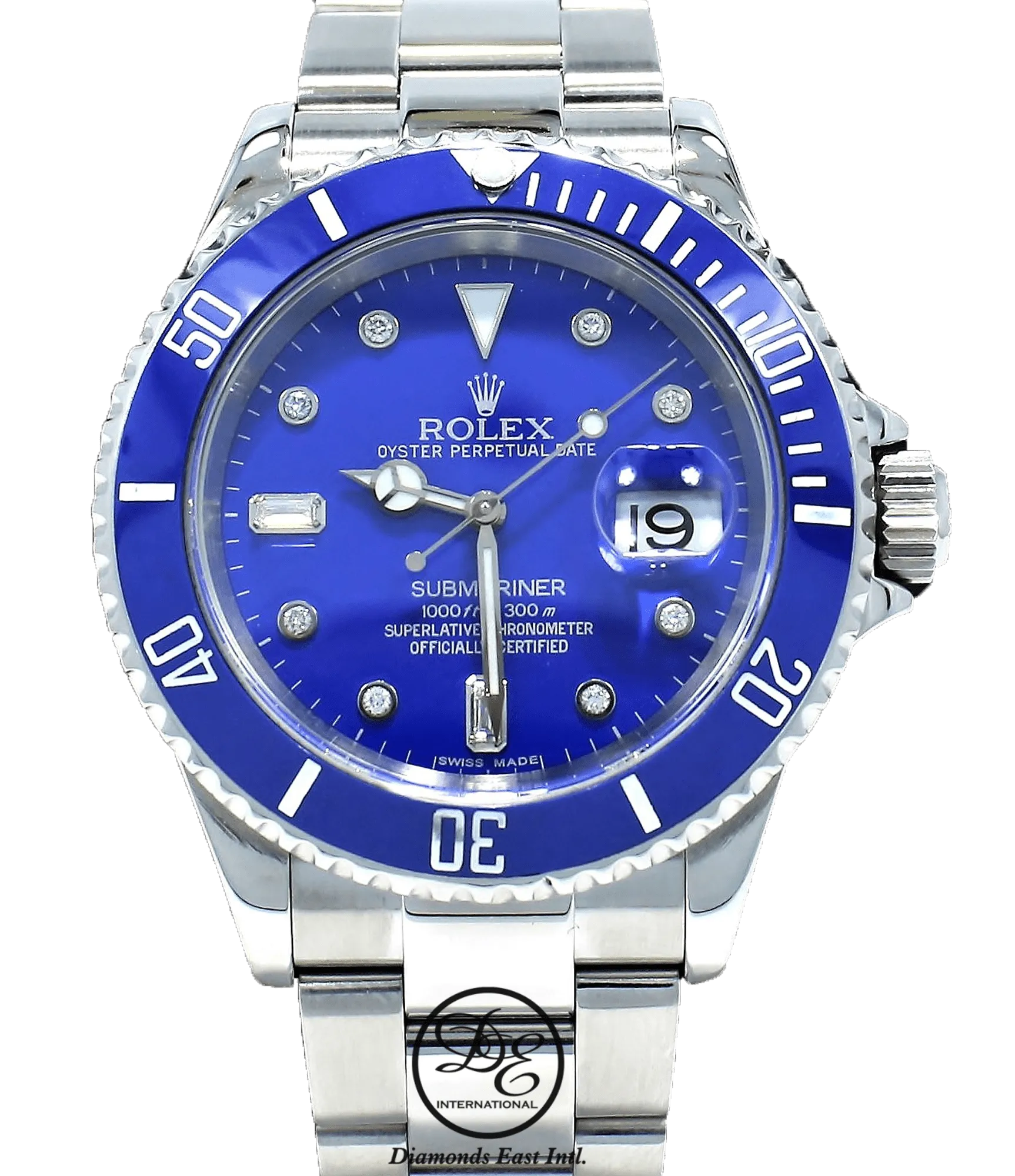 Rolex Submariner 16610 Steel Blue Dial and Blue Bezel Diamond Dial Watch MINT