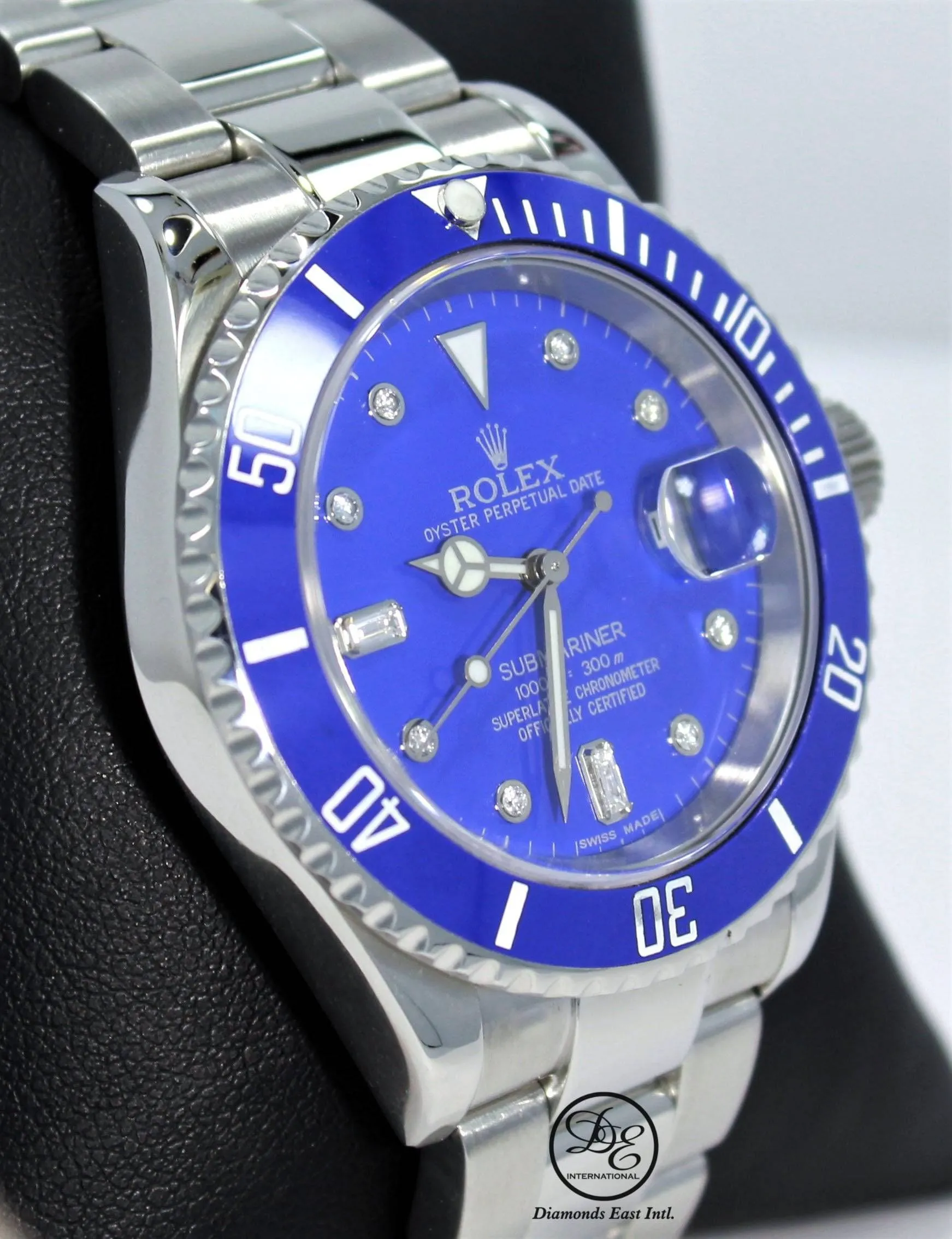 Rolex Submariner 16610 Steel Blue Dial and Blue Bezel Diamond Dial Watch MINT