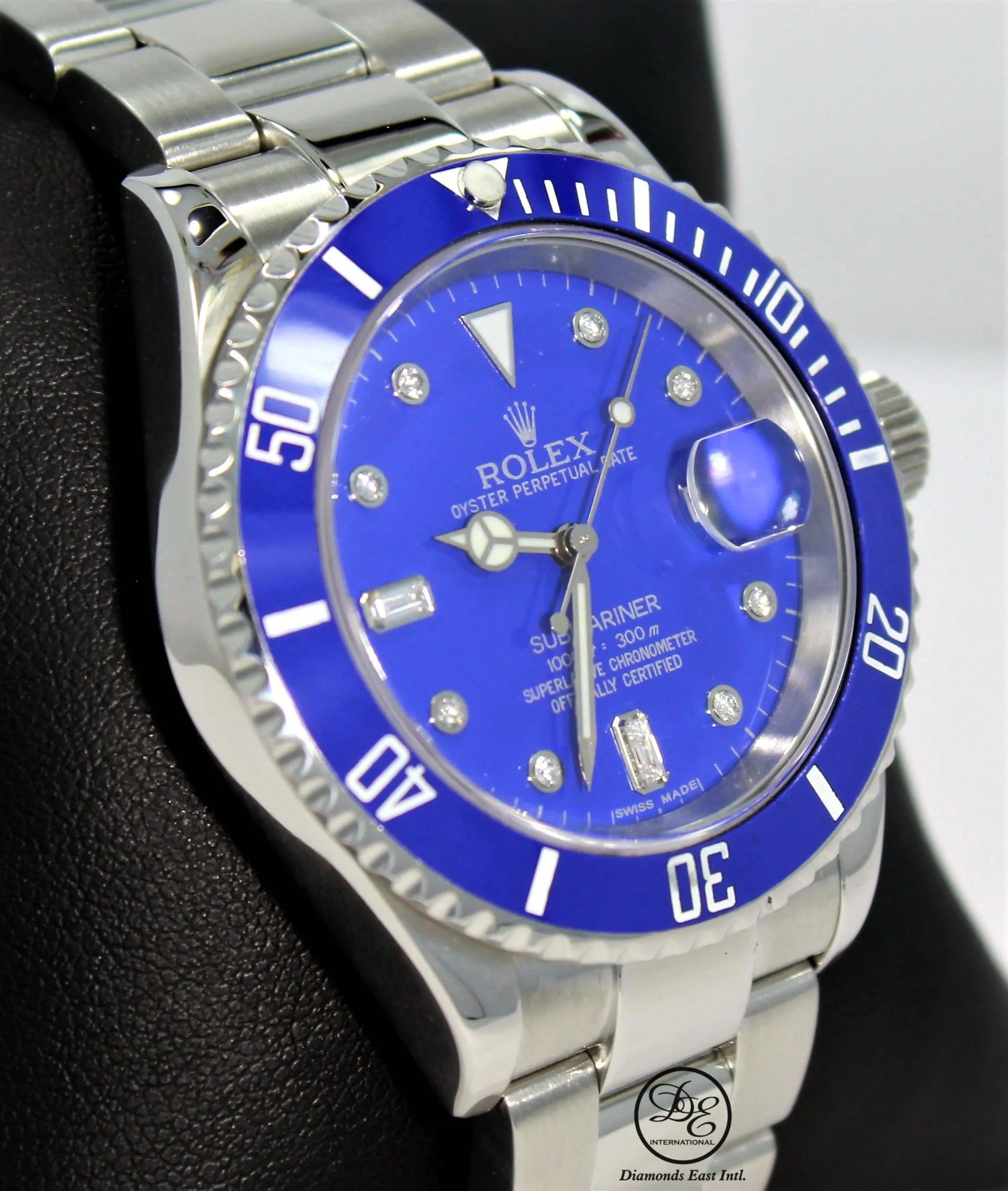 Rolex Submariner 16610 Steel Blue Dial and Blue Bezel Diamond Dial Watch MINT
