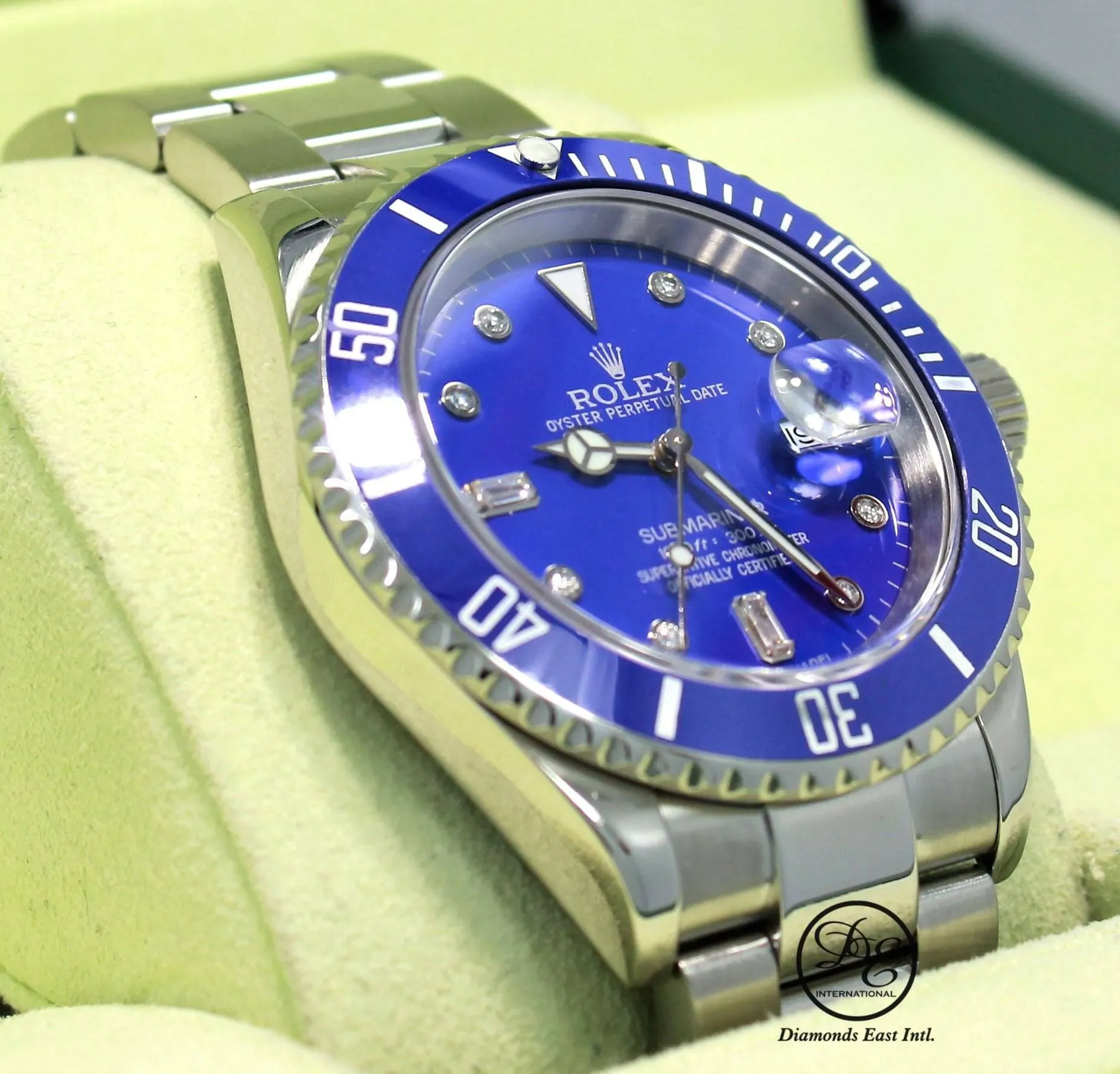 Rolex Submariner 16610 Steel Blue Dial and Blue Bezel Diamond Dial Watch MINT