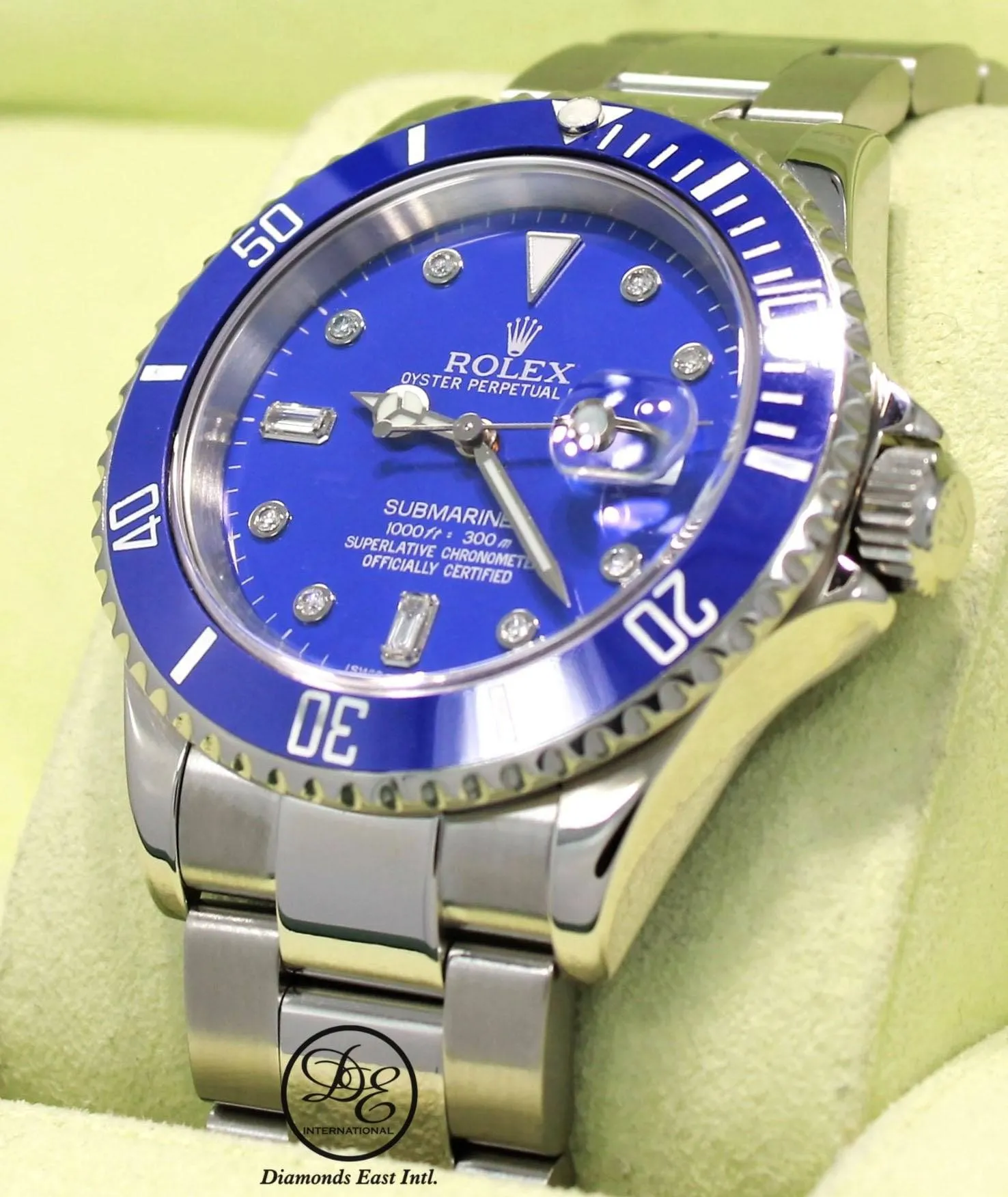 Rolex Submariner 16610 Steel Blue Dial and Blue Bezel Diamond Dial Watch MINT