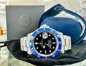 Rolex Submariner 16610 Steel Custom Blue Ceramic Bezel Watch MINT