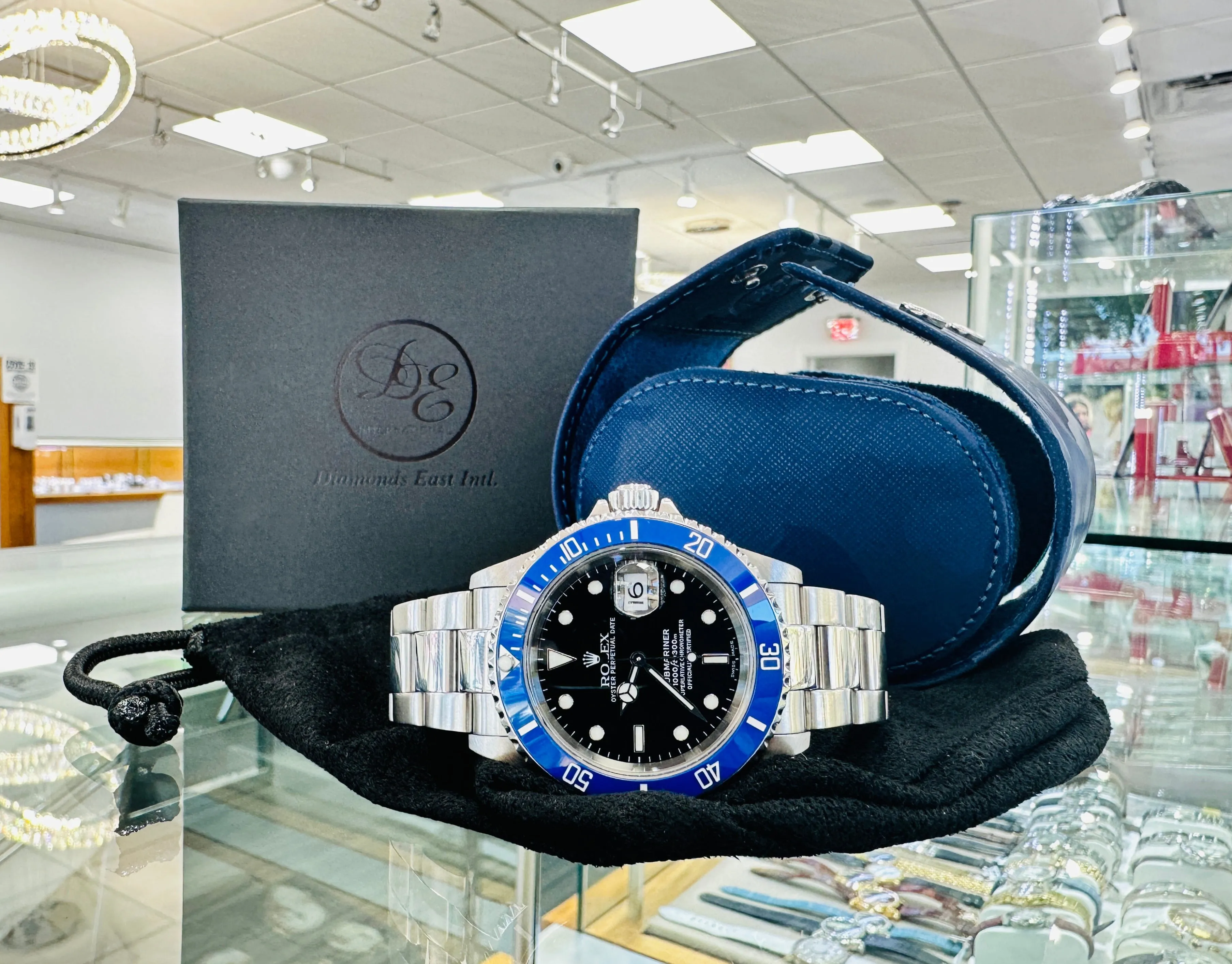 Rolex Submariner 16610 Steel Custom Blue Ceramic Bezel Watch MINT