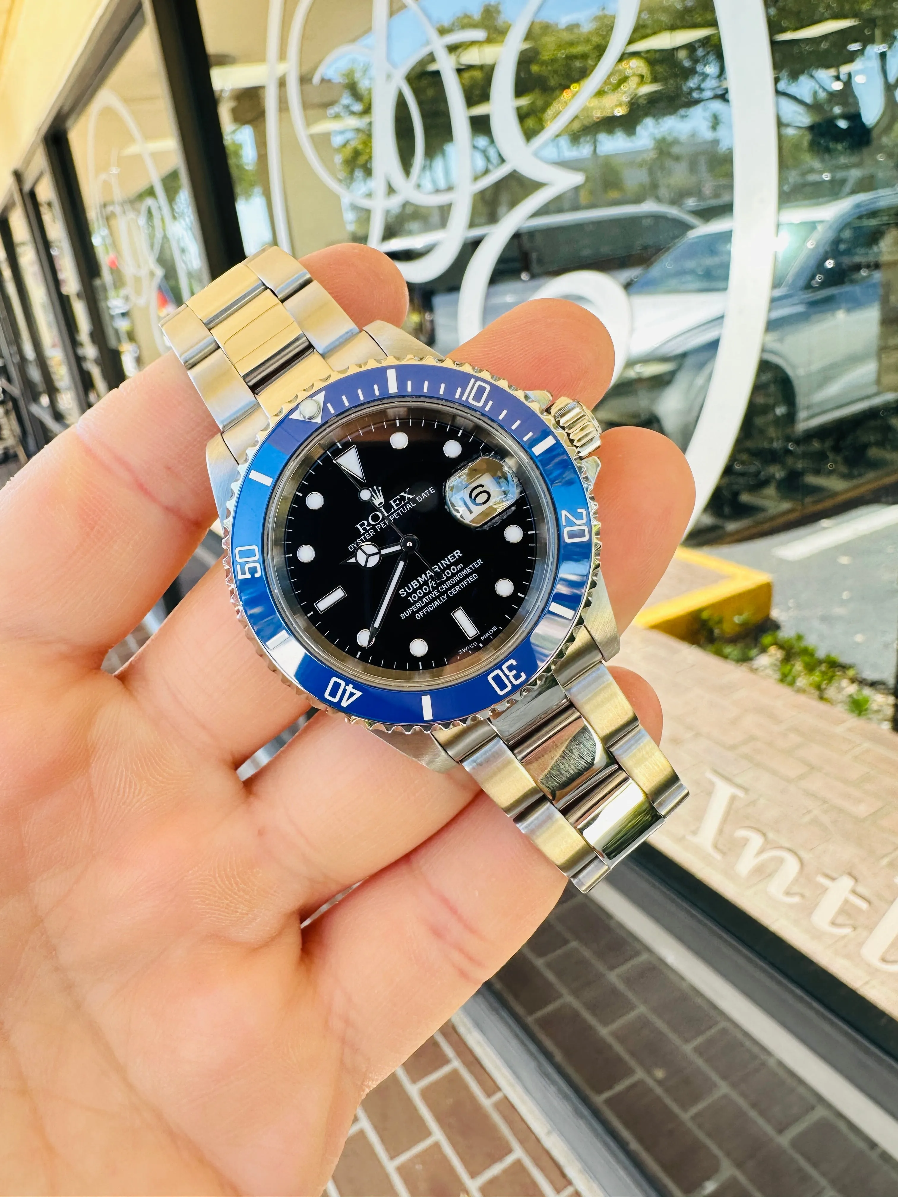 Rolex Submariner 16610 Steel Custom Blue Ceramic Bezel Watch MINT