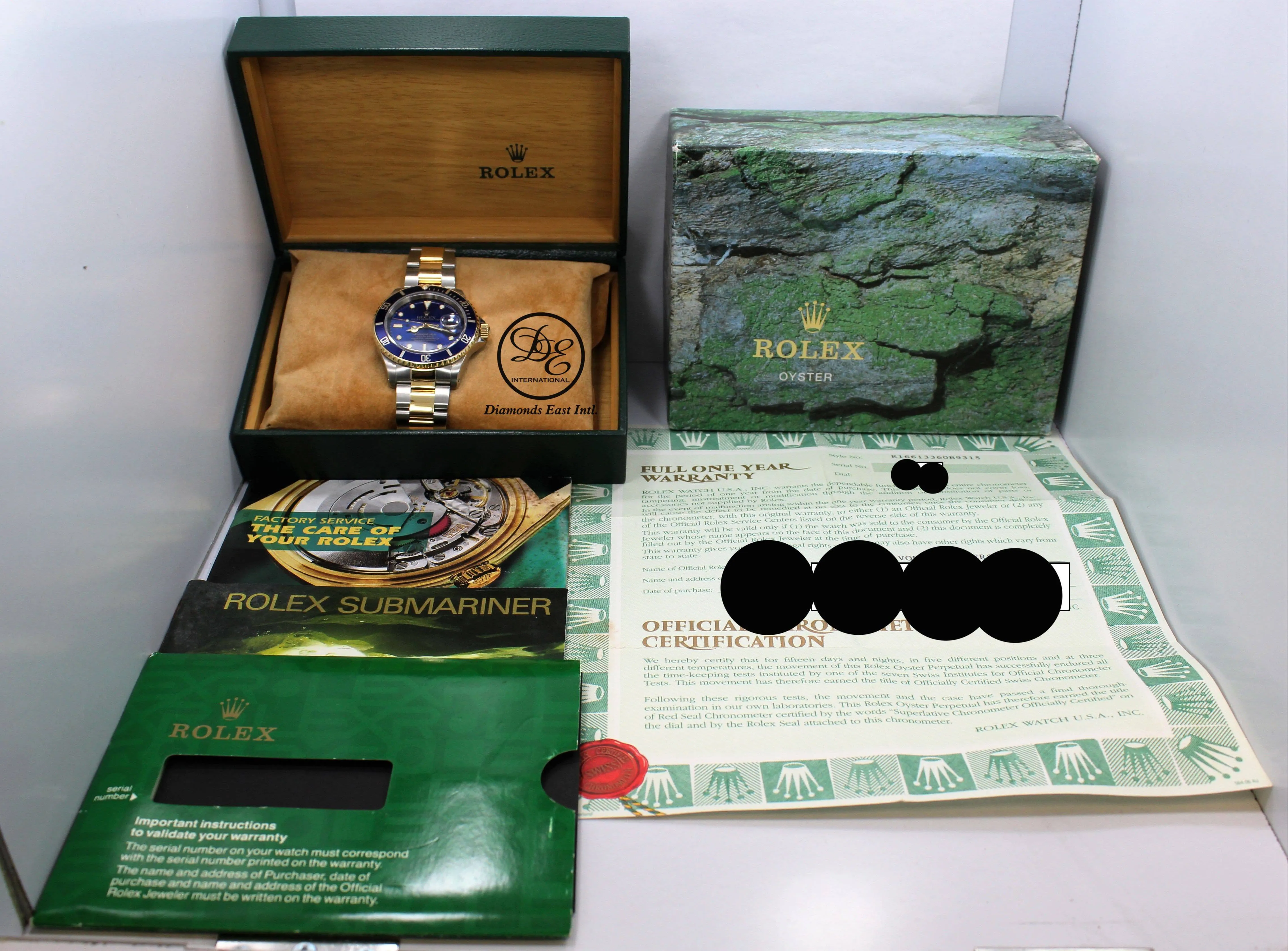 Rolex Submariner 16613 18K Yellow Gold /Steel Blue Bezel Watch BOX/PAPERS
