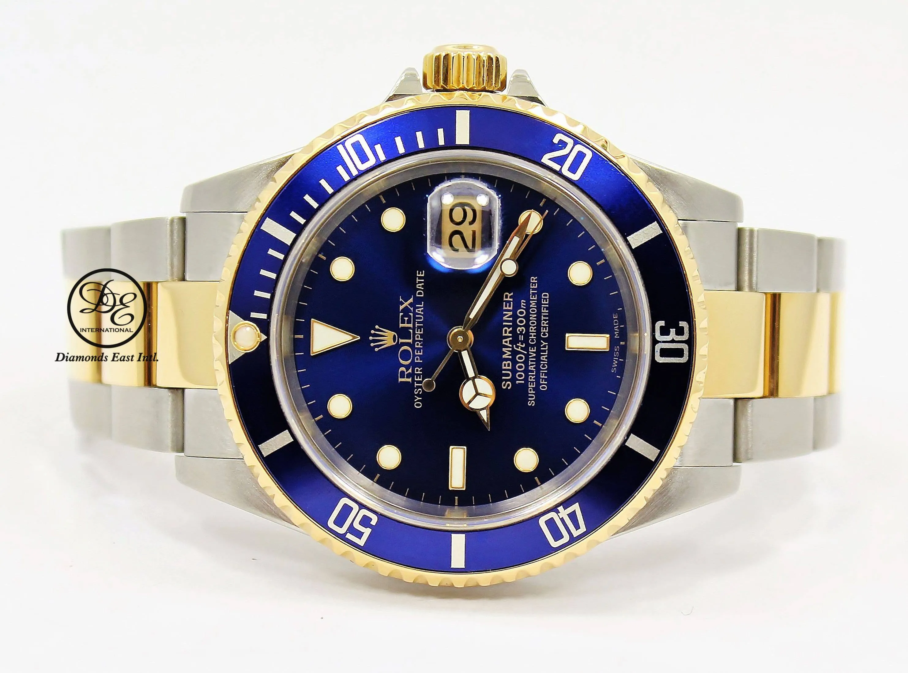 Rolex Submariner 16613 18K Yellow Gold /Steel Blue Bezel Watch BOX/PAPERS
