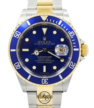 Rolex Submariner 16613 18K Yellow Gold /Steel Blue Bezel Watch BOX/PAPERS