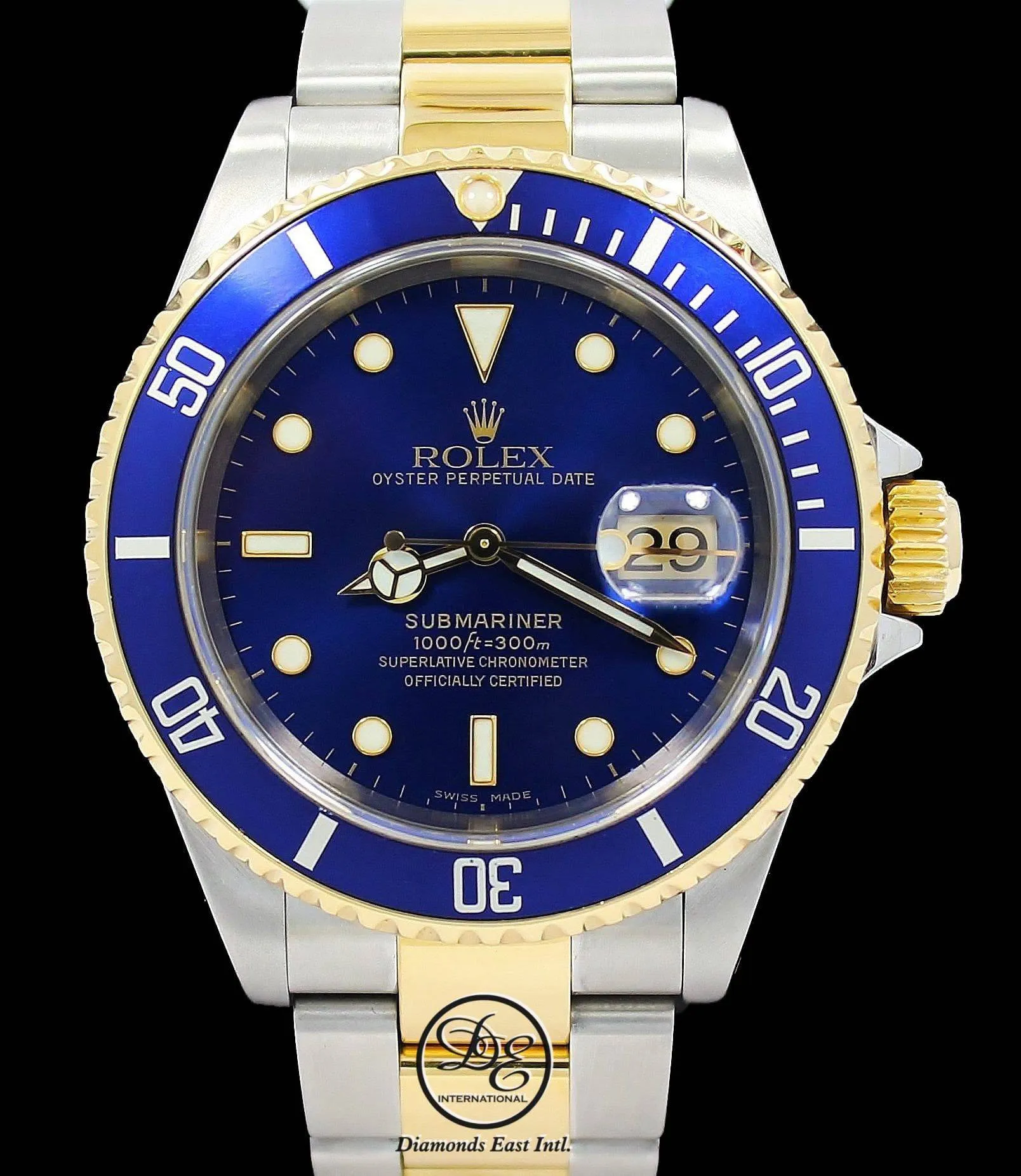 Rolex Submariner 16613 18K Yellow Gold /Steel Blue Bezel Watch BOX/PAPERS