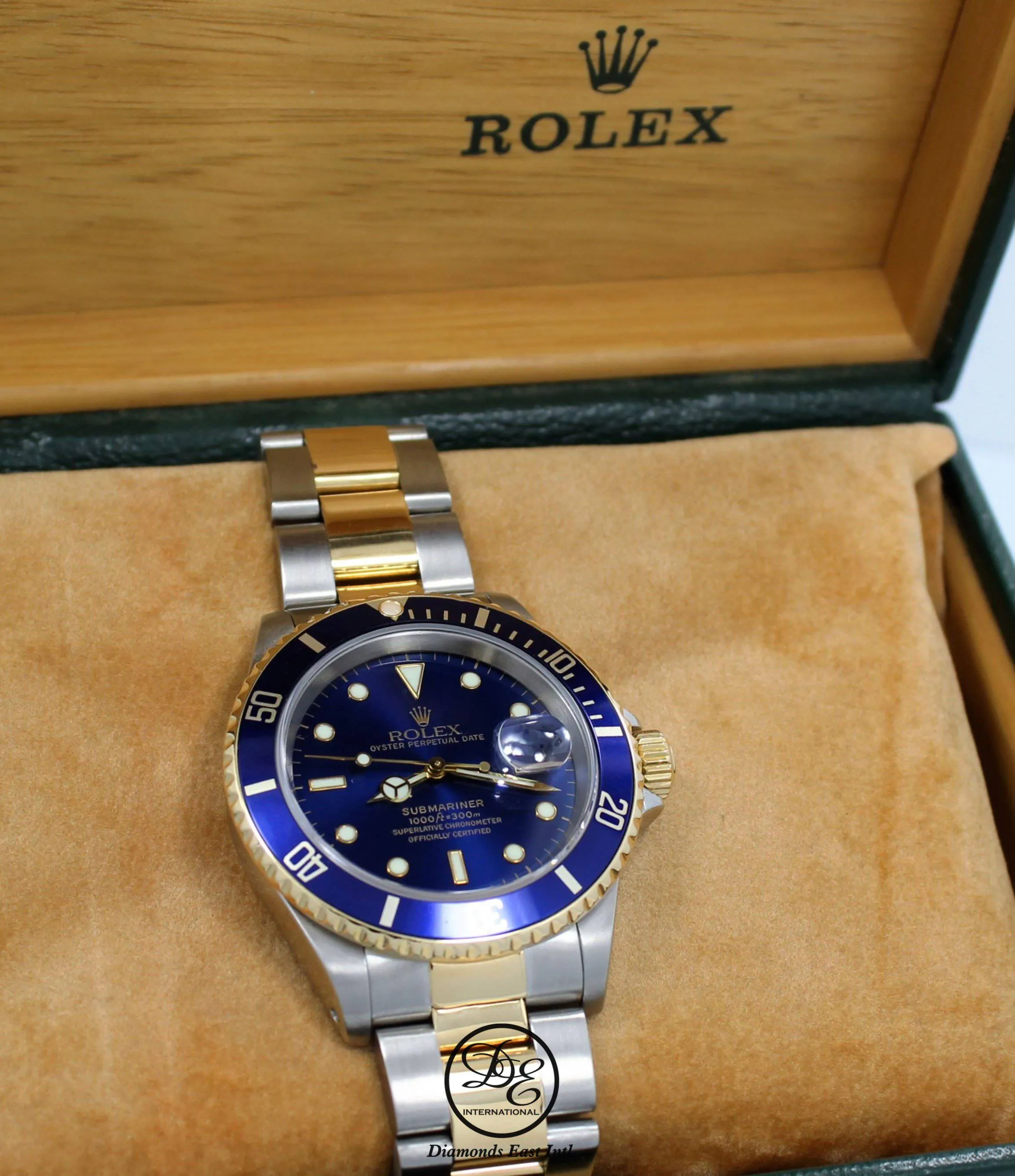 Rolex Submariner 16613 18K Yellow Gold /Steel Blue Bezel Watch BOX/PAPERS