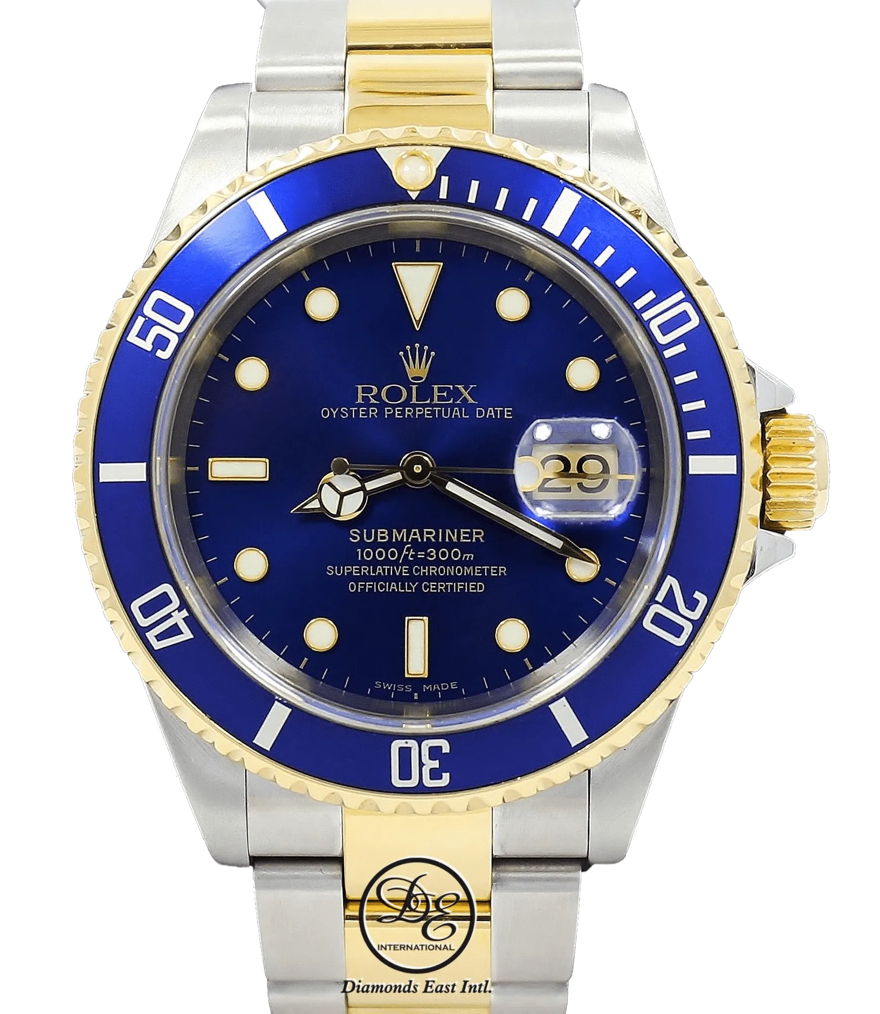 Rolex Submariner 16613 18K Yellow Gold /Steel Blue Bezel Watch BOX/PAPERS