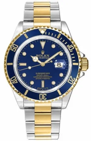 Rolex Submariner 16613 18K Yellow Gold /Steel Oyster Blue Bezel Watch
