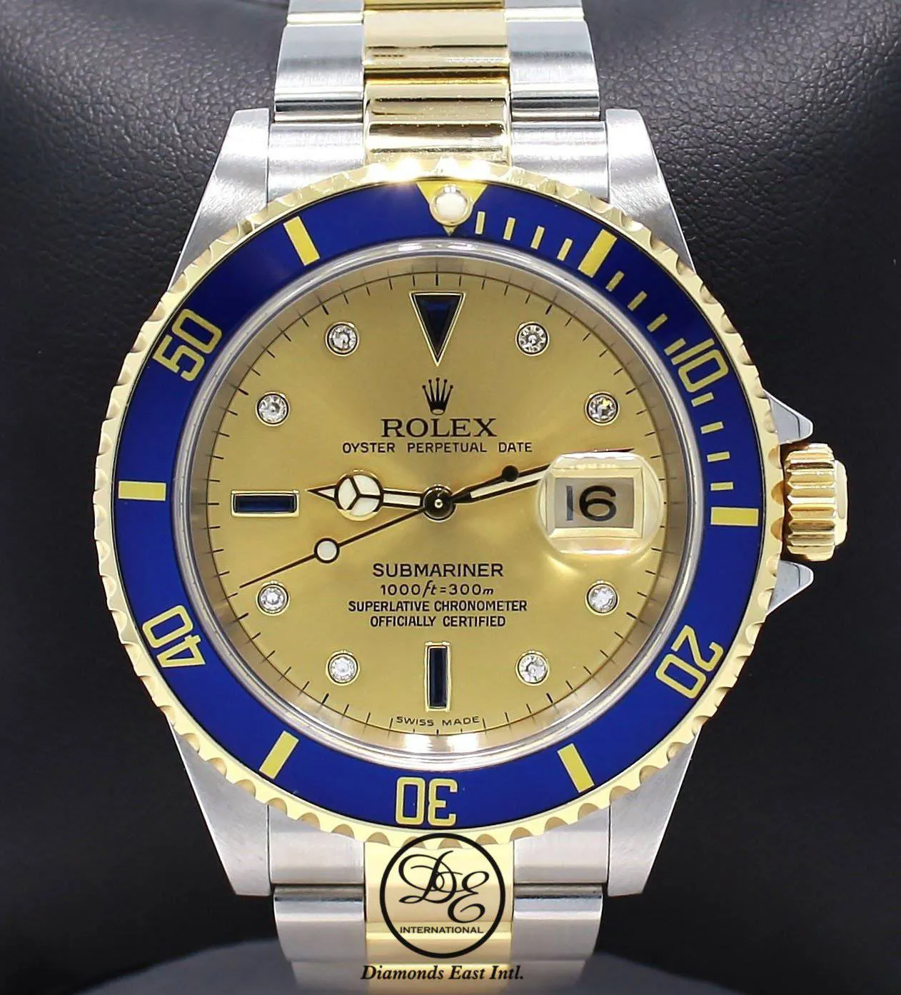Rolex Submariner 16613 18k Yellow Gold/SS FACTORY Serti Blue Sapphires & Diamonds