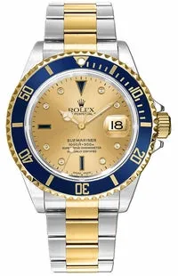 Rolex Submariner 16613 18k Yellow Gold/SS FACTORY Serti Blue Sapphires & Diamonds