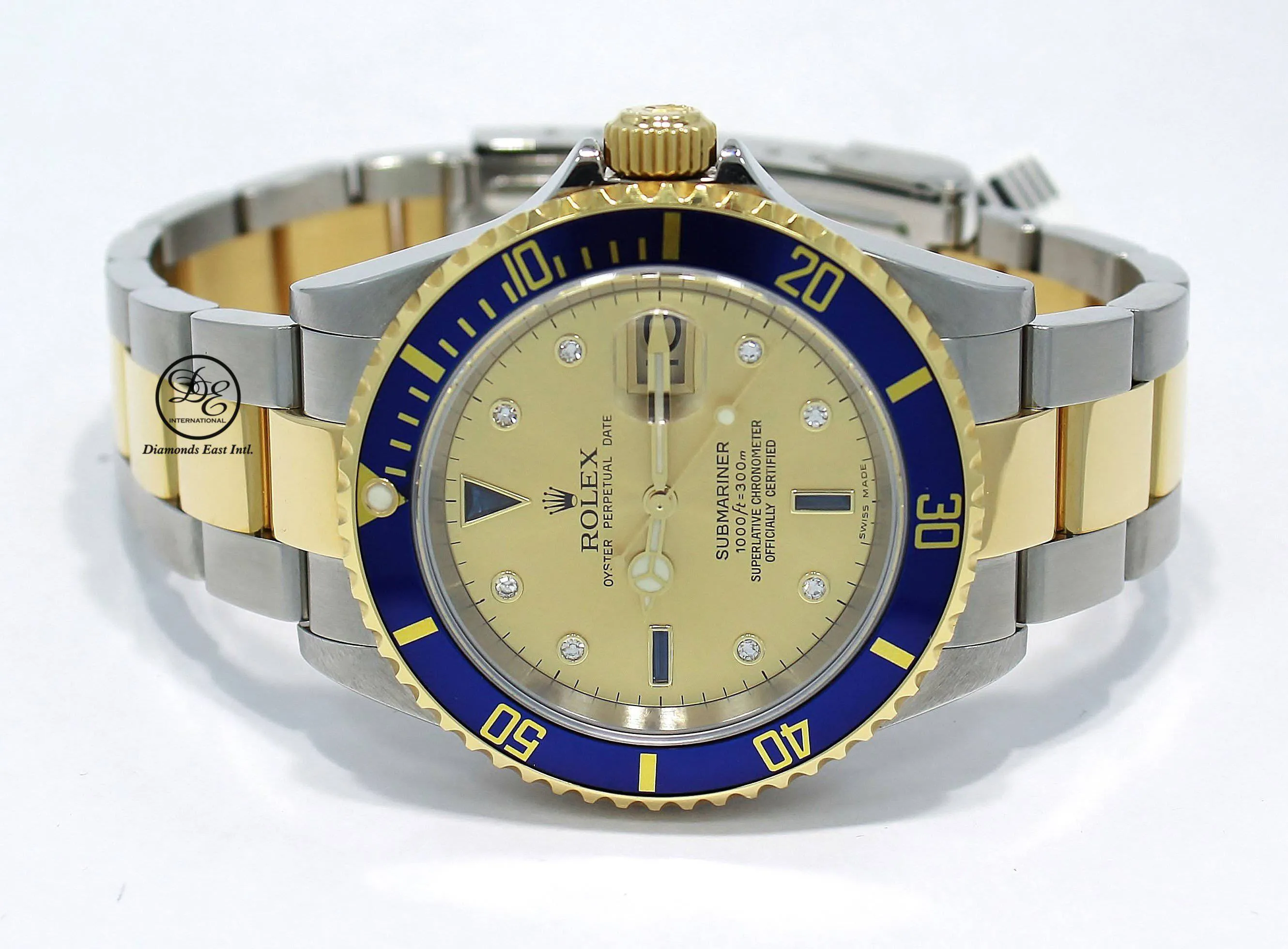 Rolex Submariner 16613 18k Yellow Gold/SS FACTORY Serti Blue Sapphires & Diamonds
