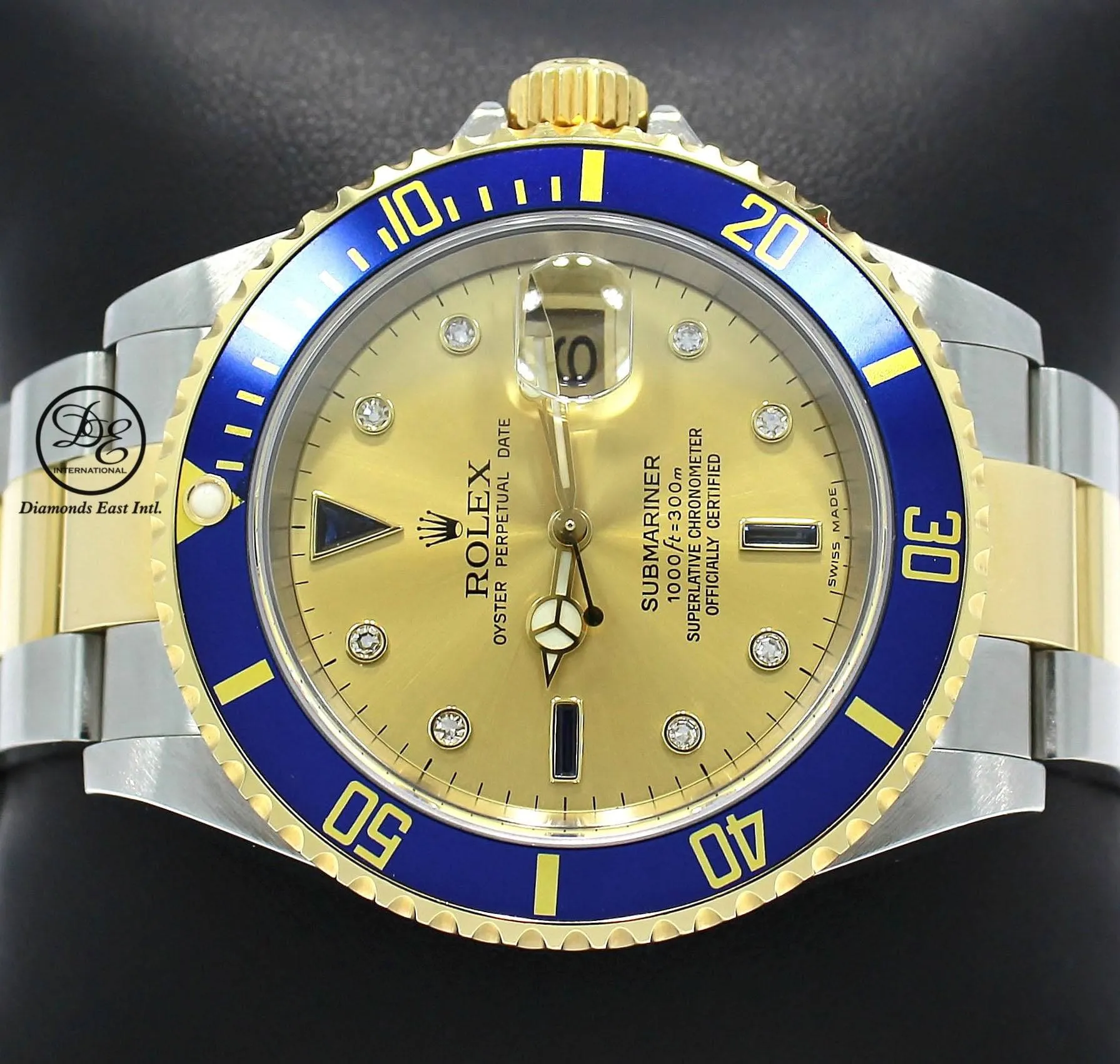 Rolex Submariner 16613 18k Yellow Gold/SS FACTORY Serti Blue Sapphires & Diamonds