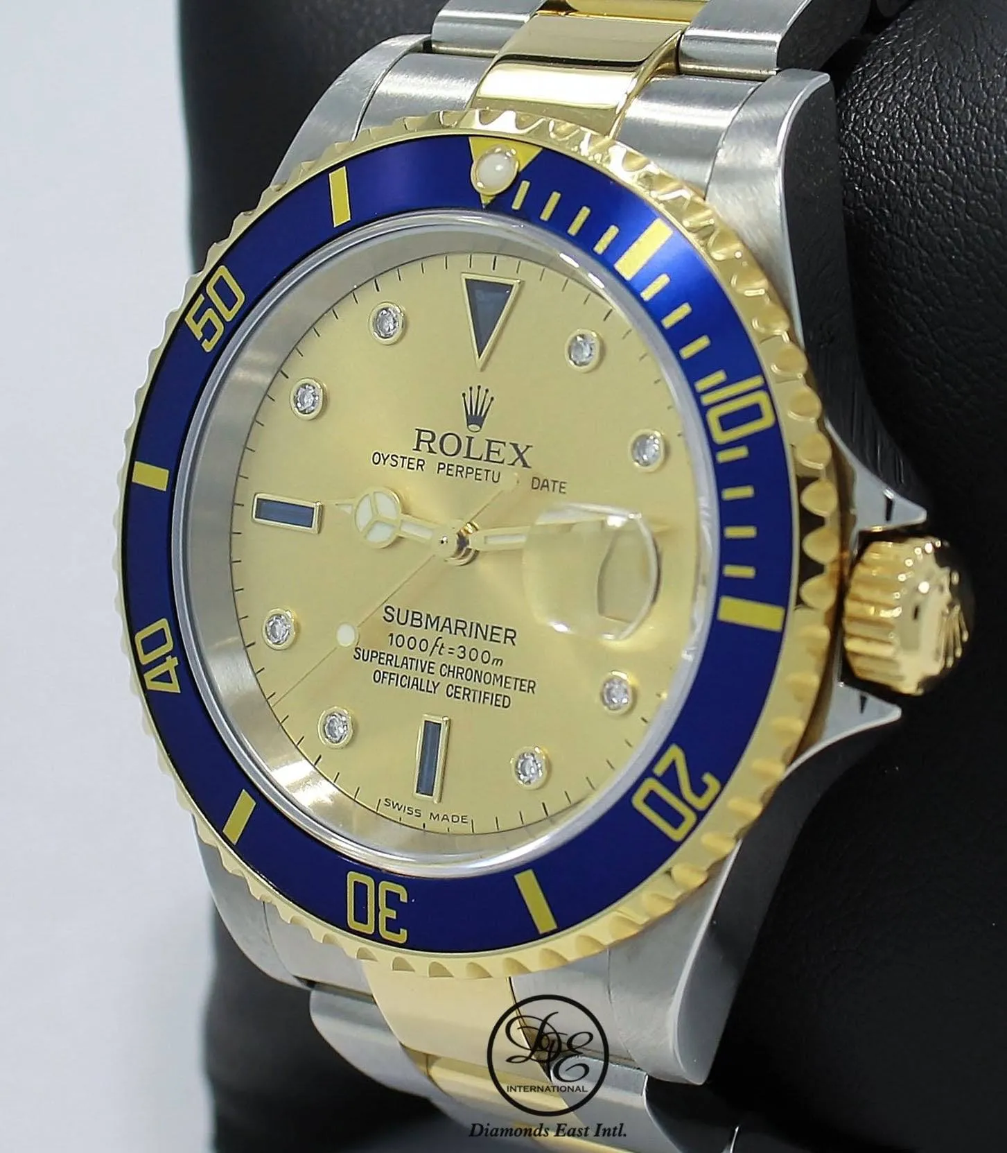 Rolex Submariner 16613 18k Yellow Gold/SS FACTORY Serti Blue Sapphires & Diamonds