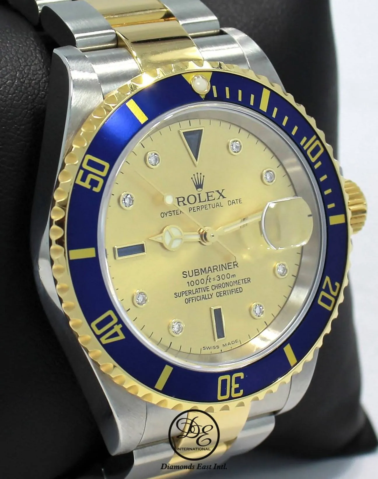 Rolex Submariner 16613 18k Yellow Gold/SS FACTORY Serti Blue Sapphires & Diamonds