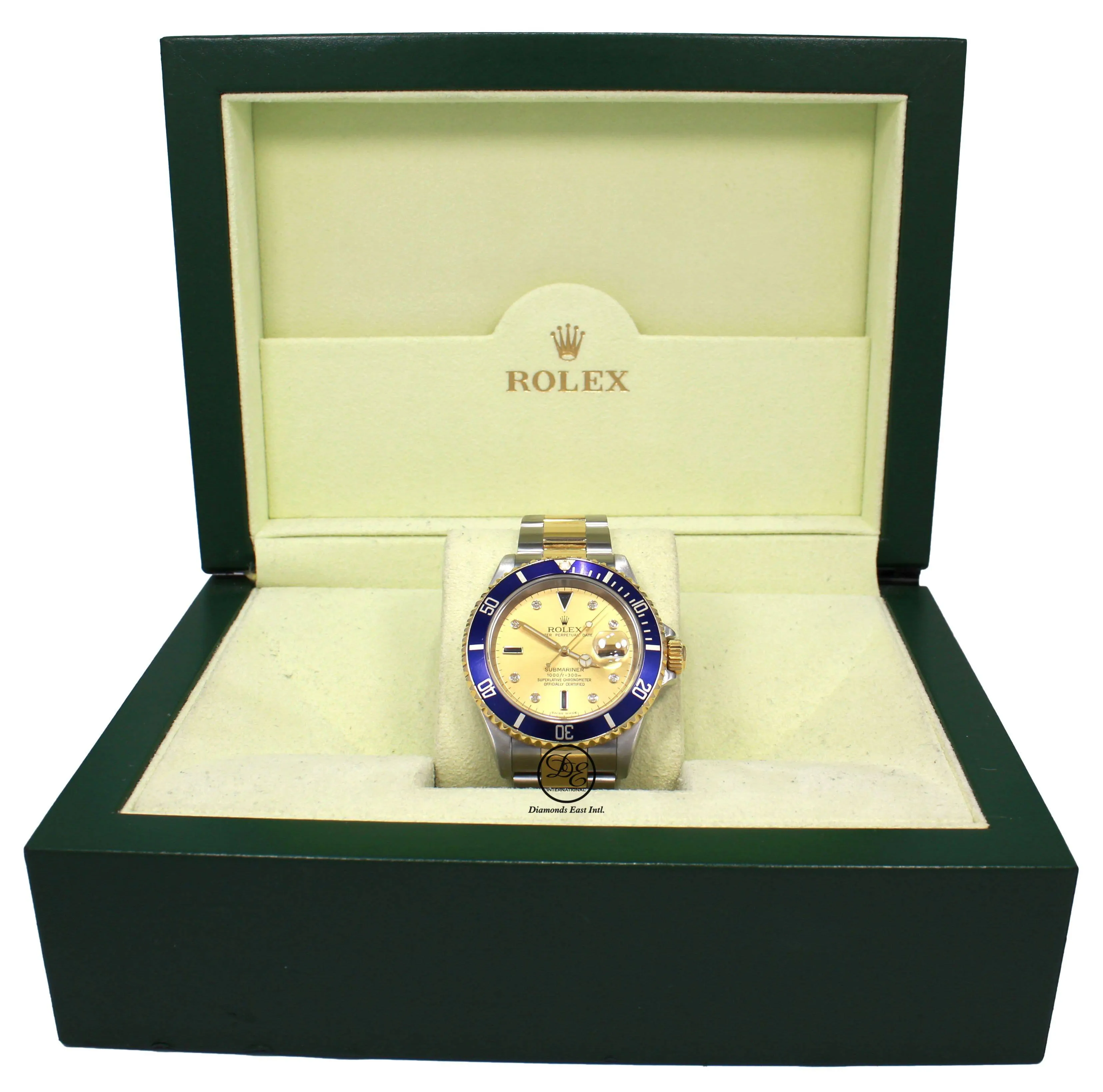 Rolex Submariner 16613 18k Yellow Gold/SS FACTORY SERTI Sapphires/Diamonds BOX/PAPERS