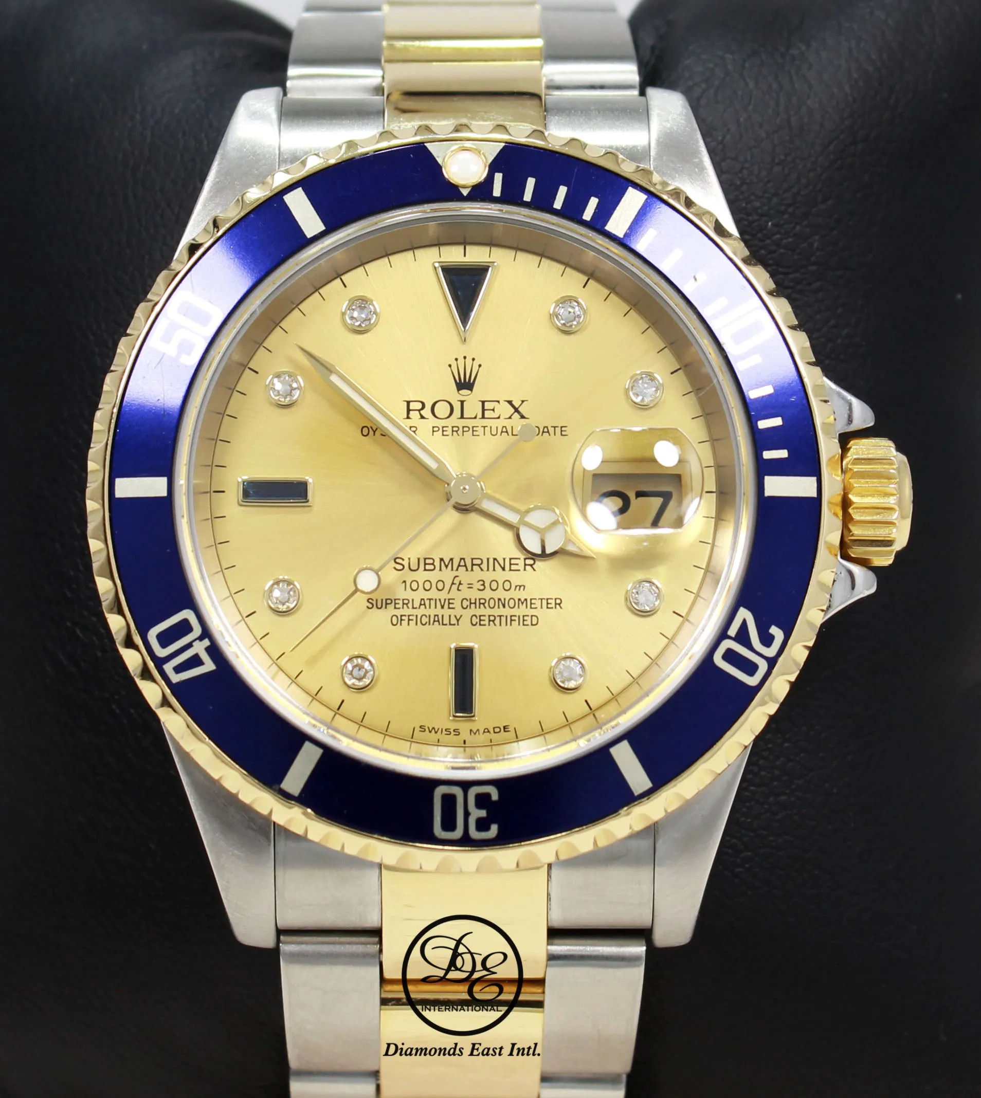 Rolex Submariner 16613 18k Yellow Gold/SS FACTORY SERTI Sapphires/Diamonds BOX/PAPERS