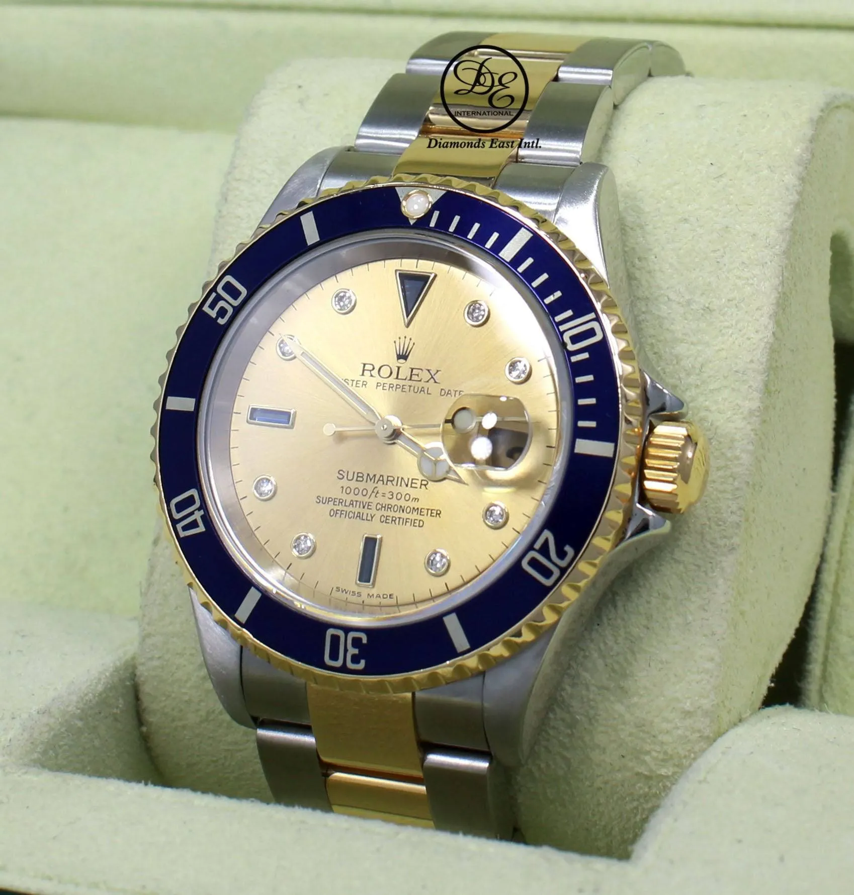 Rolex Submariner 16613 18k Yellow Gold/SS FACTORY SERTI Sapphires/Diamonds BOX/PAPERS