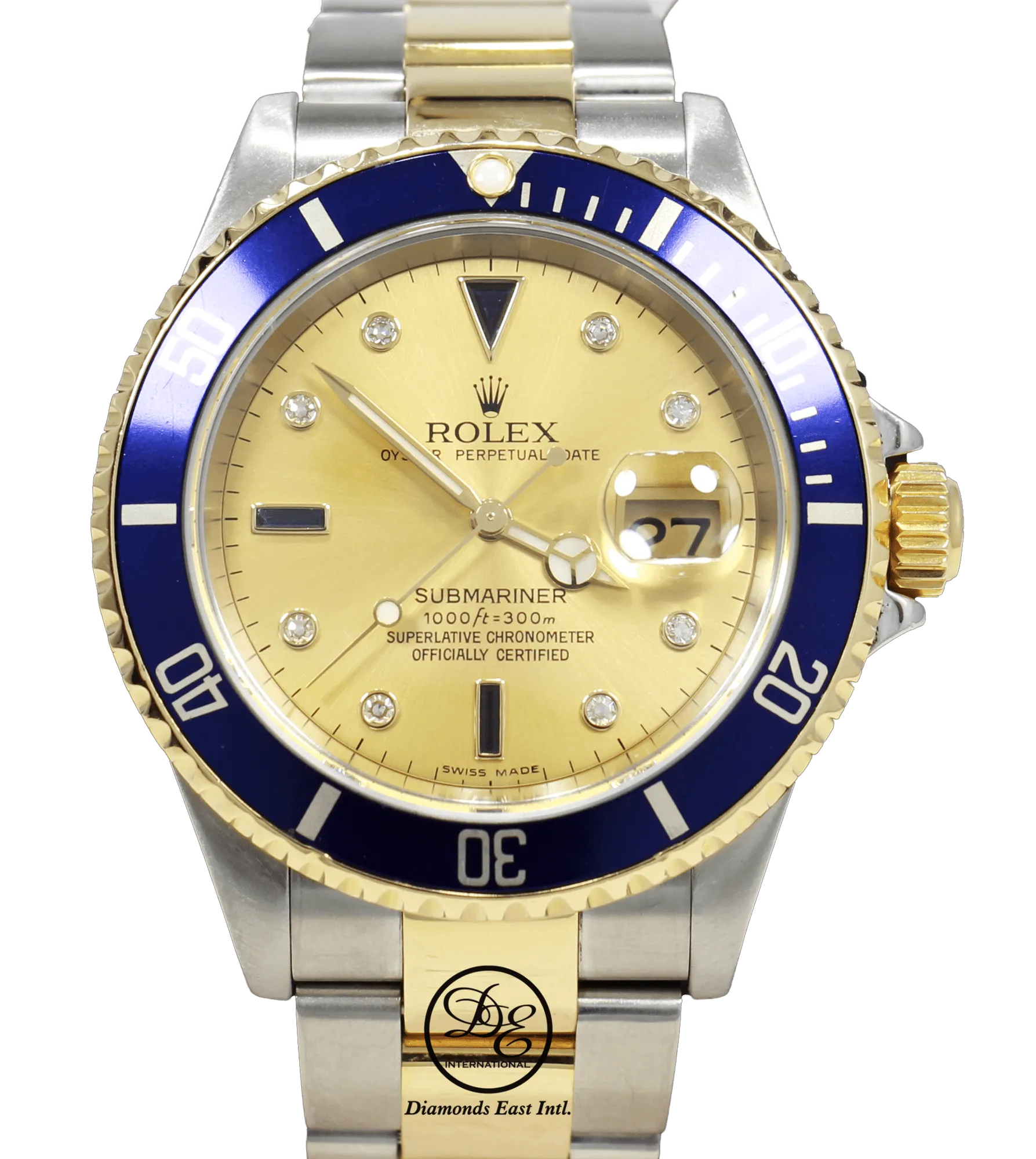 Rolex Submariner 16613 18k Yellow Gold/SS FACTORY SERTI Sapphires/Diamonds BOX/PAPERS